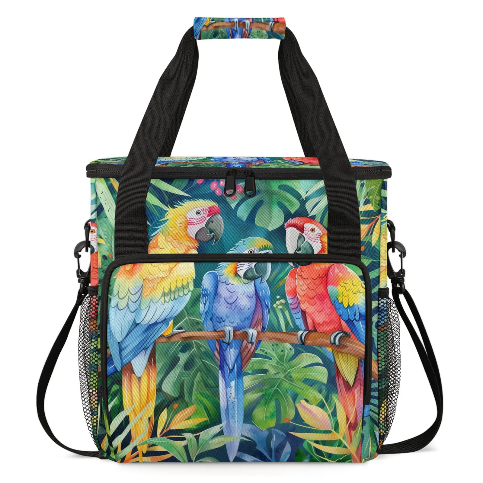 Adornori Parrot Bird Travel Coffee Maker Carrying Bag, Large Organizer Storage Tote Bag Insulated Reusable Cooler Grocery Bags
