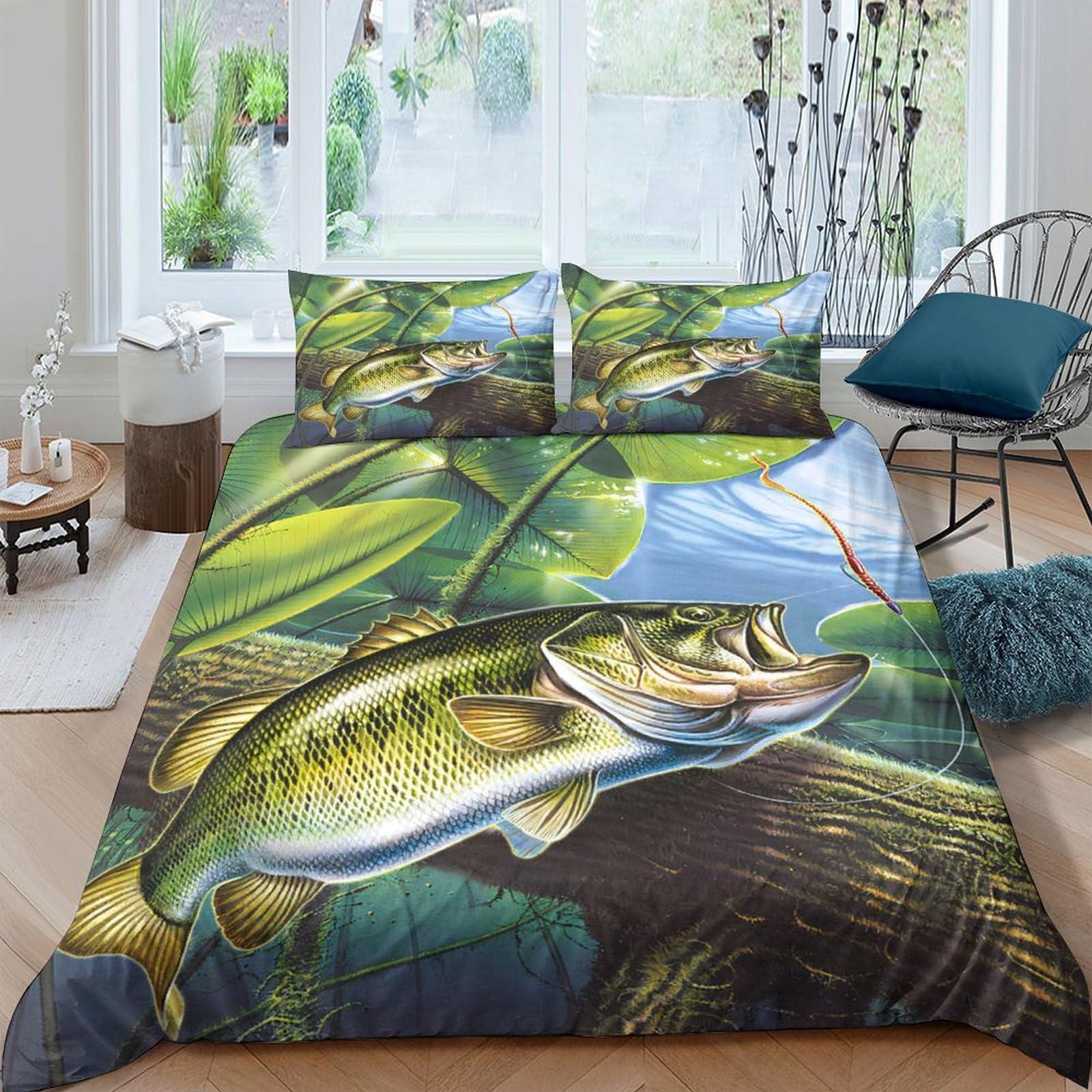 Ctjqhvkz Style-2 3D Printed Lively Fish Fitted Sheet Microfiber Soft Breathable Underwater Lake Bed Cover For Bedroom Guest Room Decor Single（135X200cm）