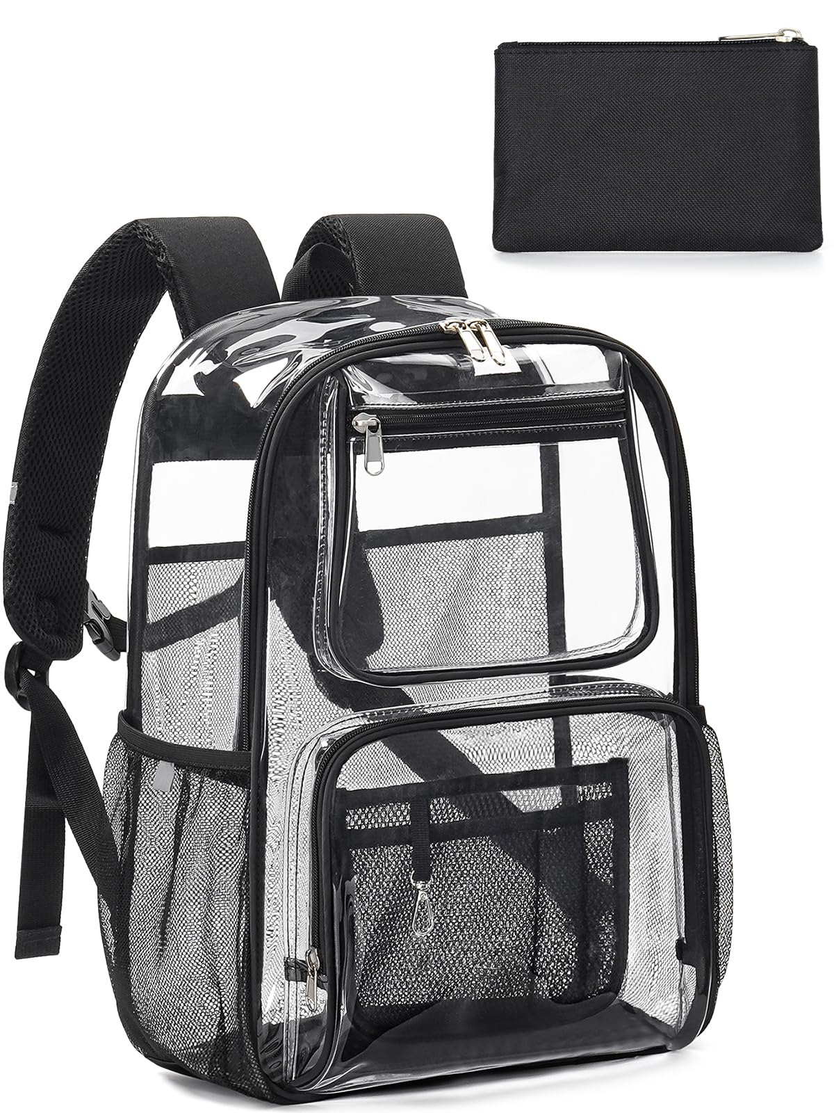 QOECI Heavy Duty Clear Backpack For Kids Women Men Boys Girls, 17 Inch Large See Through Backpack, Clear Bookbag With An Extra Pouch Accessories,