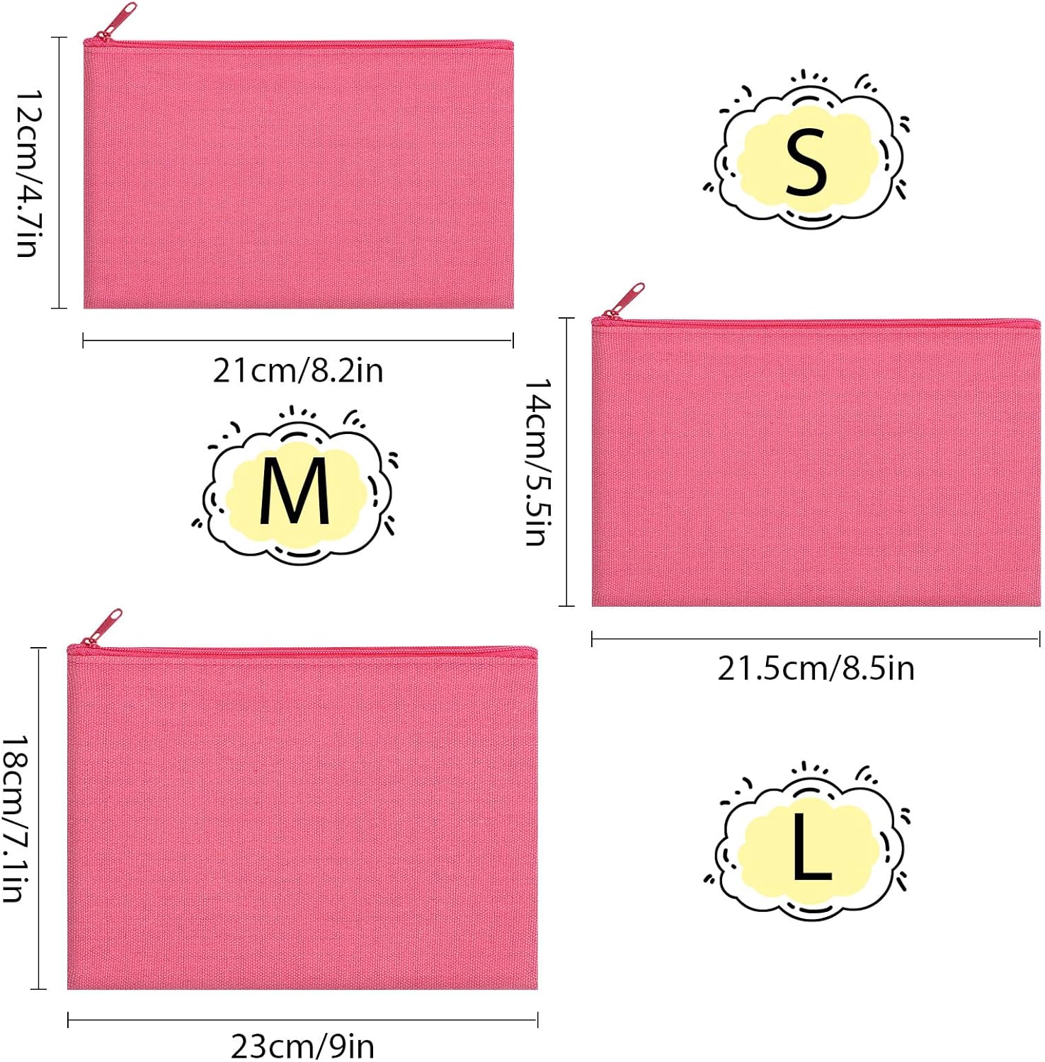 12 Pieces Cotton Canvas Makeup Bag, Multipurpose Cosmetic Bag with Zipper Travel Toiletry Pouch, Blank DIY Craft Bag (Multicolored B, S) - Image 7