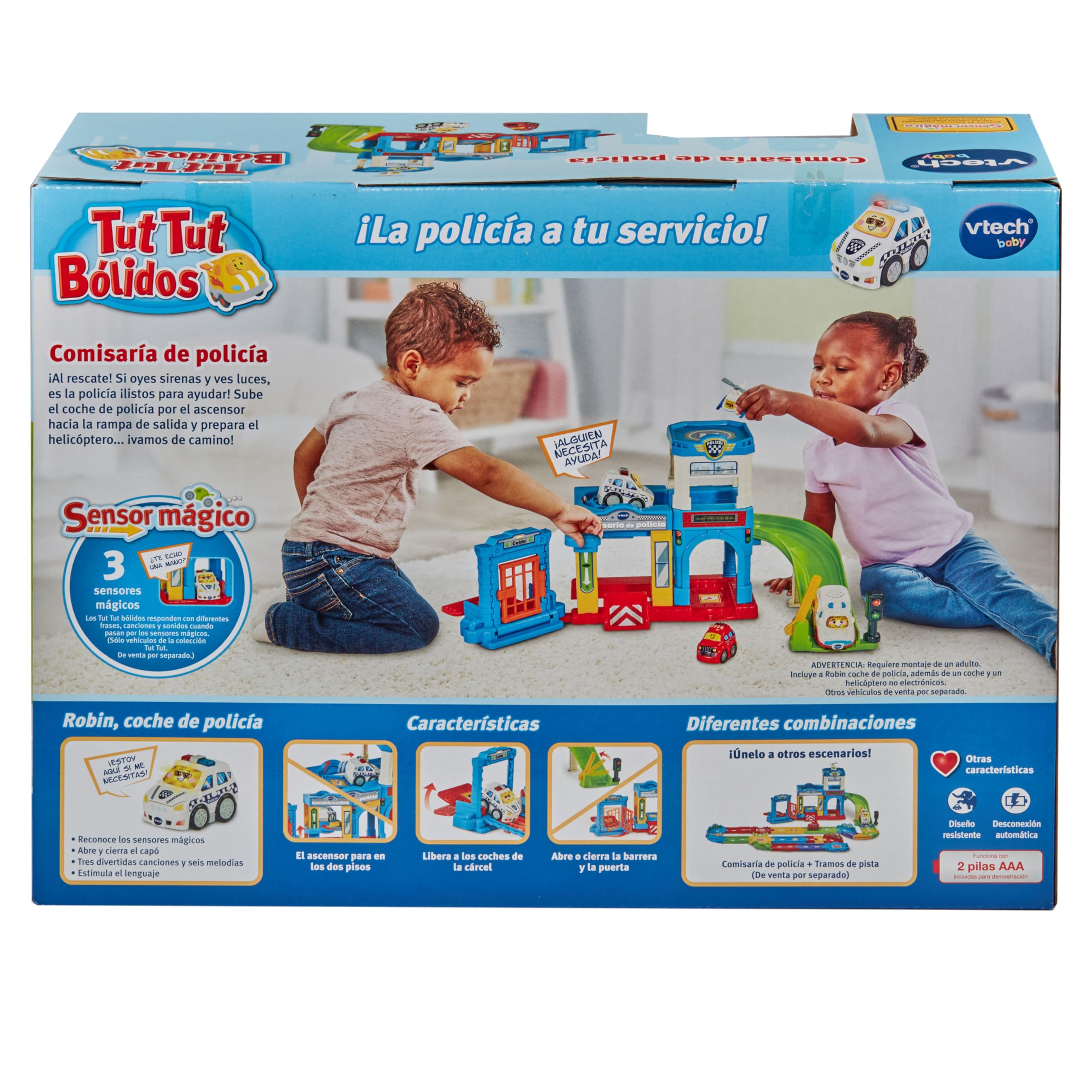 VTech - Comisaría de policía TutTut Bólidos, Pistas y Coches de Juguete para niños +1 año, Circuitos para Combinar, Incluye Coche, Versión ESP