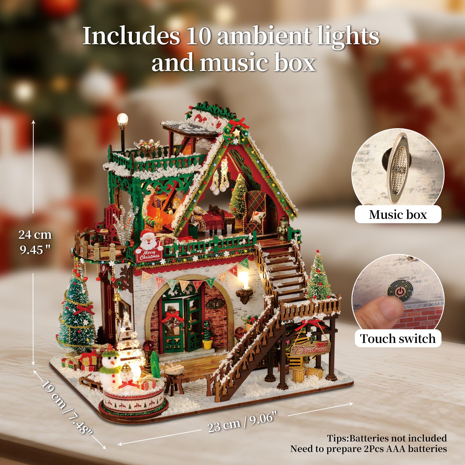 Kit fai da te per casa in miniatura, kit natalizio in legno per casa delle bambole con luci a LED e carillon, kit di costruzione 3D per adulti, regalo natalizio per hobby