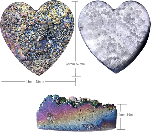 Miniatura 3 de Rockcloud Figura de cuarzo de cristal con revestimiento de titanio en forma de corazón, figura de geoda drusa natural para decoración de hogar,