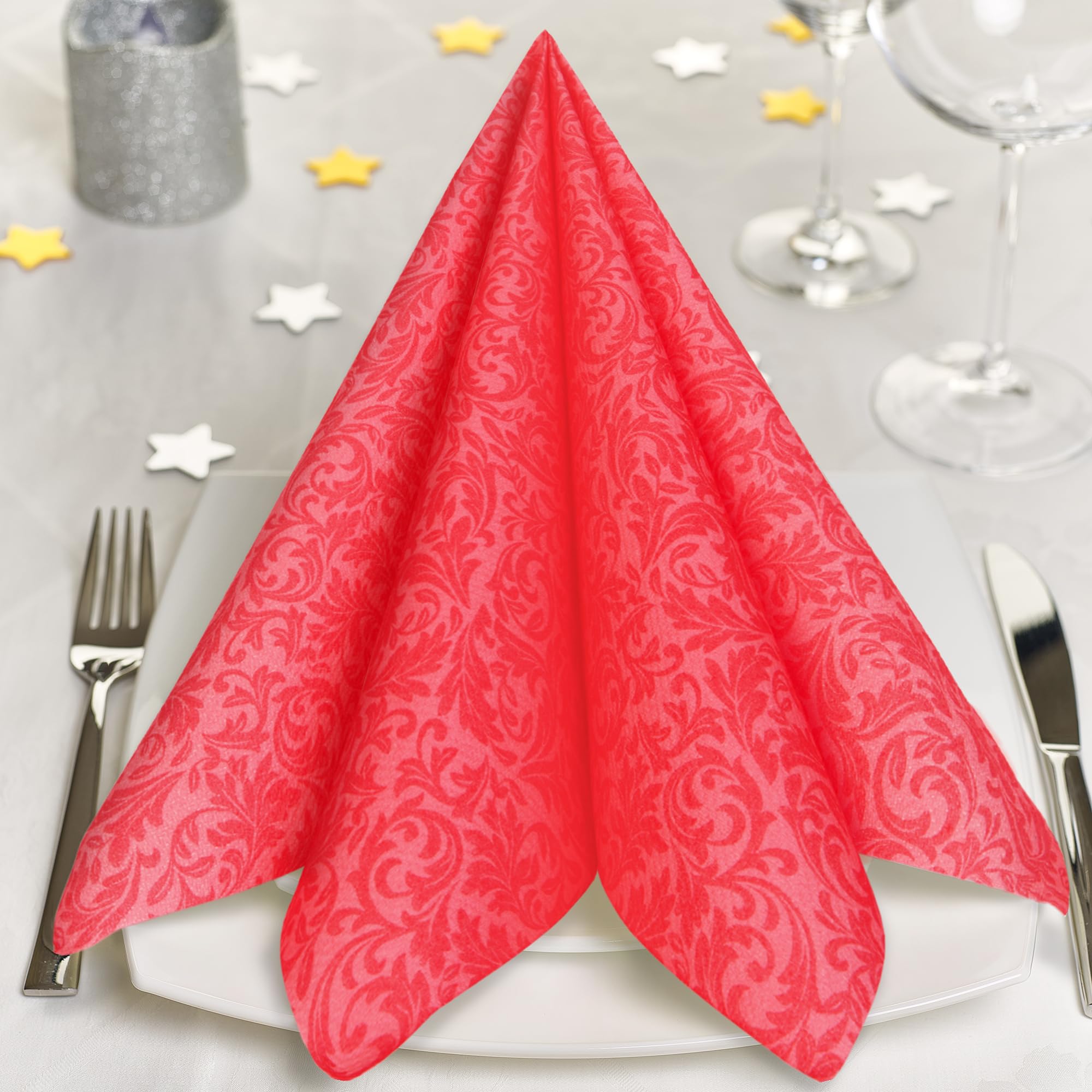 Décoration Table Fête Serviettes En Papier GRUBly Premium - Motif Rouge - Qualité Airlaid 50x40cm - Lot De 50 Serviettes Mariage Anniversaire