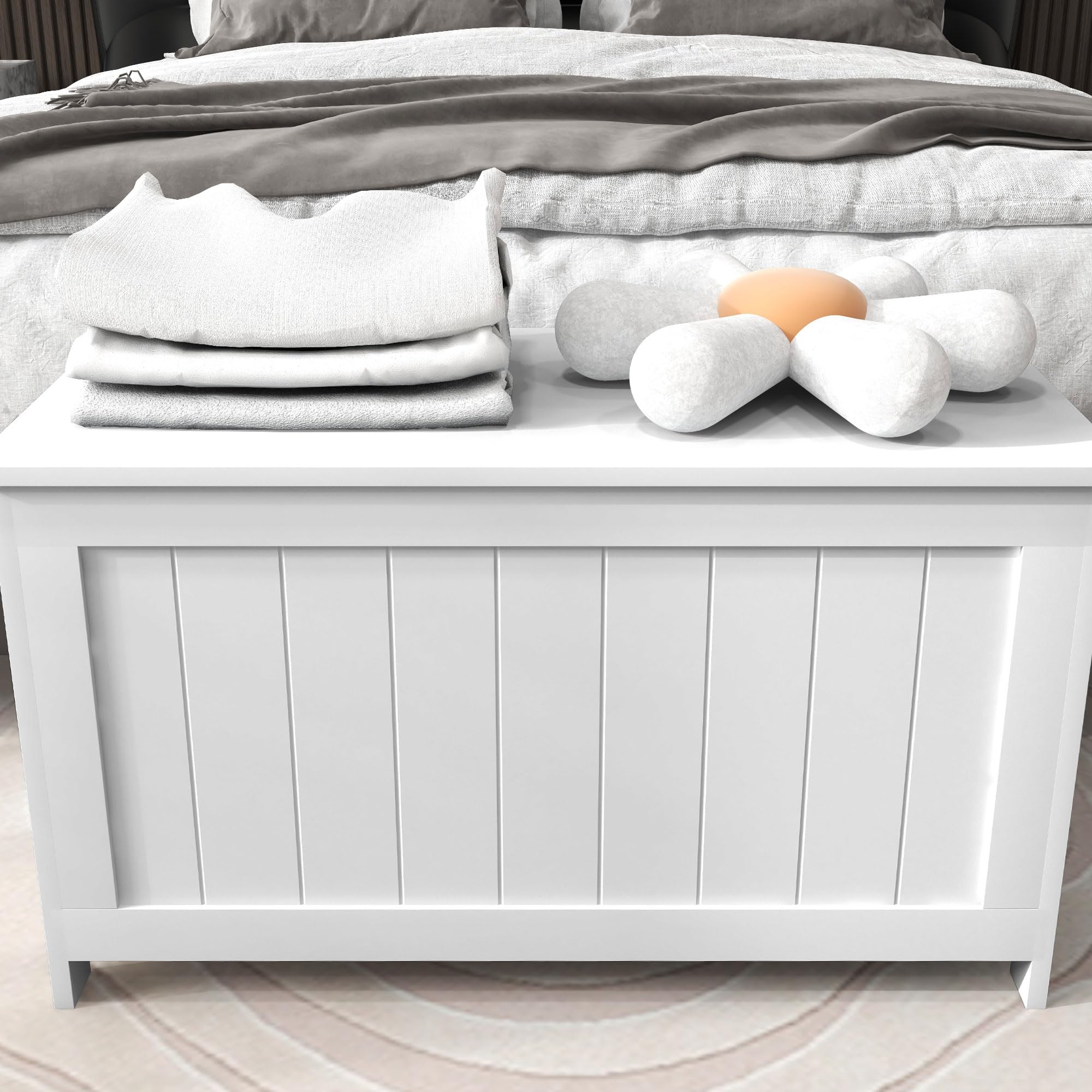 HOMCOM Panca Contenitore Multiuso in Legno MDF, 2 Maniglie e Apertura con Blocco di Sicurezza, 81x40x46cm, Bianco