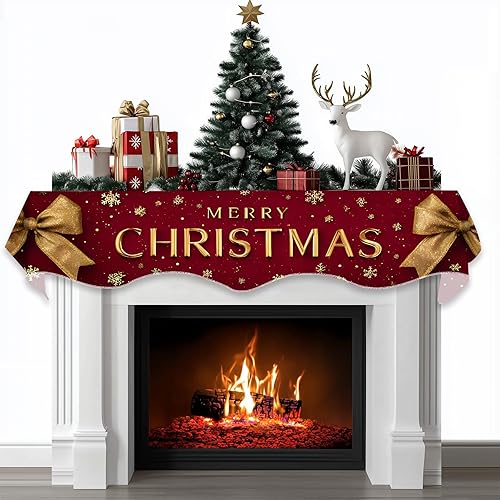Vista 10 de Camino de Mesa Decorativo para Repisa de Chimenea Navideña, Cubierta Decorativa para Navidad e Invierno, Parte Superior de Repisa Nudo de flor