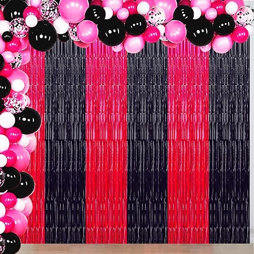 Miniatura 4 de Decoraciones de fiesta de cumpleaños rosa y negro, cortinas de flecos de papel de aluminio para el día de San Valentín, serpentinas de telón de
