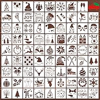 Vista 1 de 80 Piezas Plantillas de Navidad de 3 x 3 Pulgadas para Pintar sobre Madera, Plantillas Reutilizables de Feliz Navidad con Adornos y Copos de Nieve