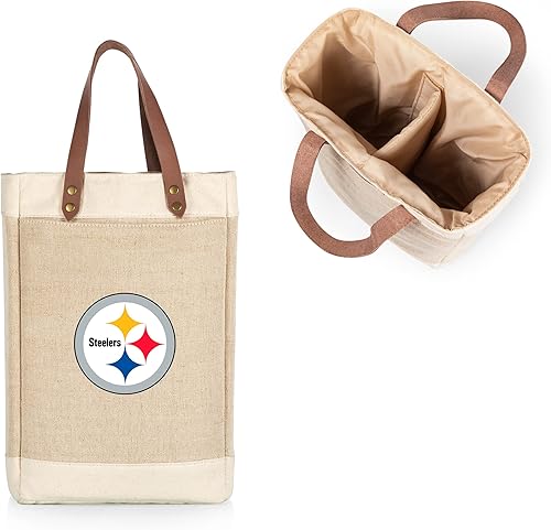 Miniatura 7 de PICNIC TIME NFL Pinot - Jute 2 Bottle Insulated Wine Bag - Wine Tote Bag - Wine Gift Bag, (Beige)