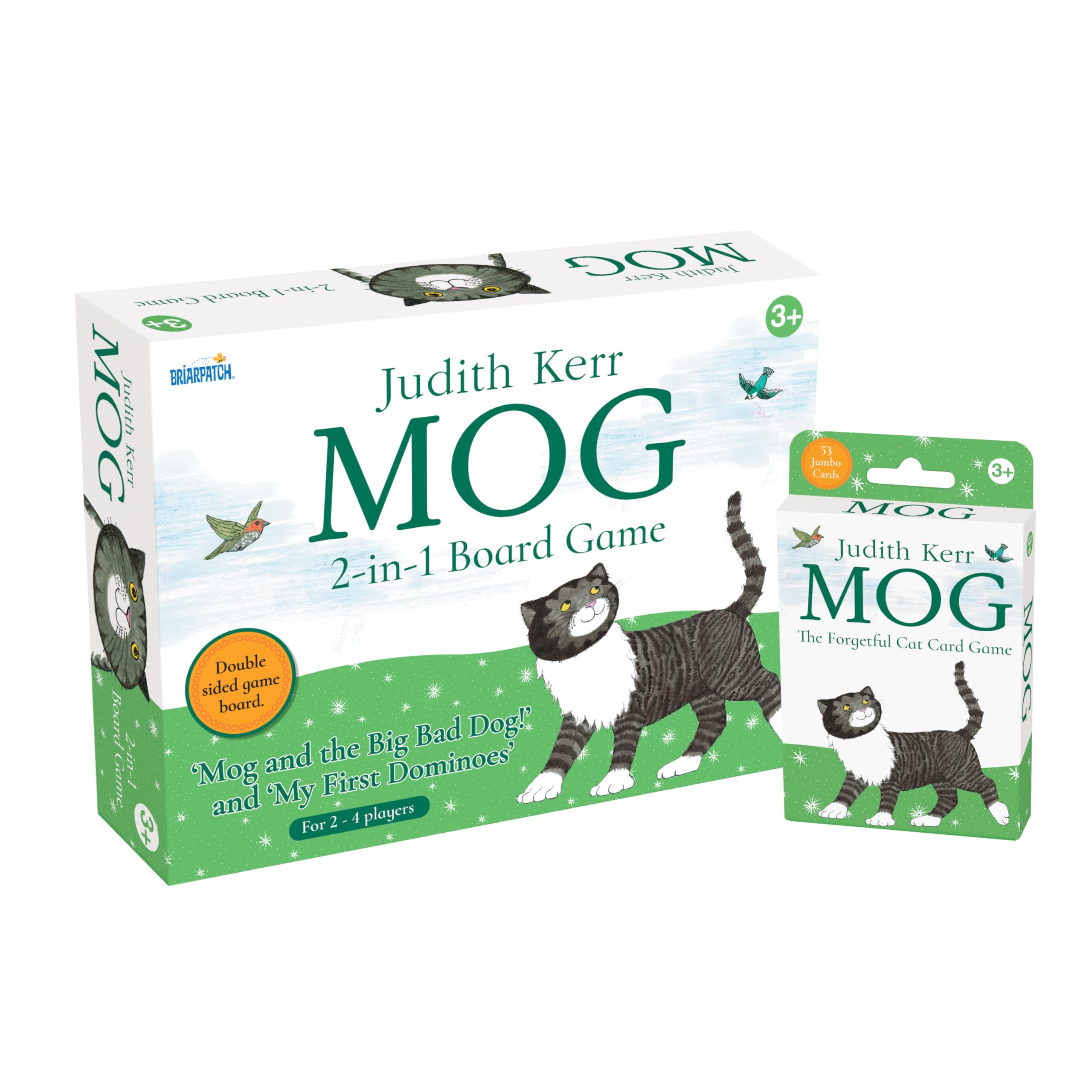 University Games Mog Kids Board Game & Memory Card Game Bundle – Double Sided Board Game with My First Dominoes + 54 Card Matching Game – Judith Kerr Educational Toy for Toddlers Age 3+