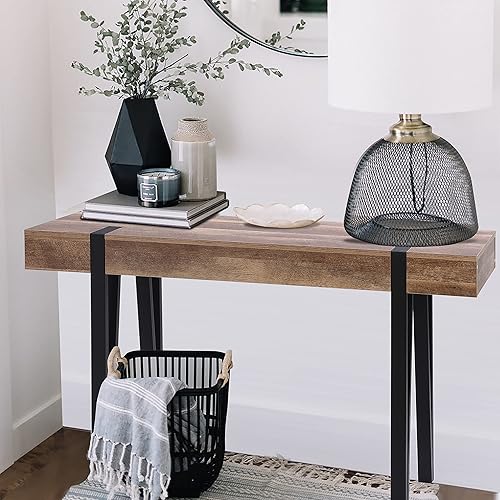 LuxenHome Modern Wood Console Table, 47" Oak Finish Sofabale with Black Metal Legs, MDF Wood Console Entry Table
