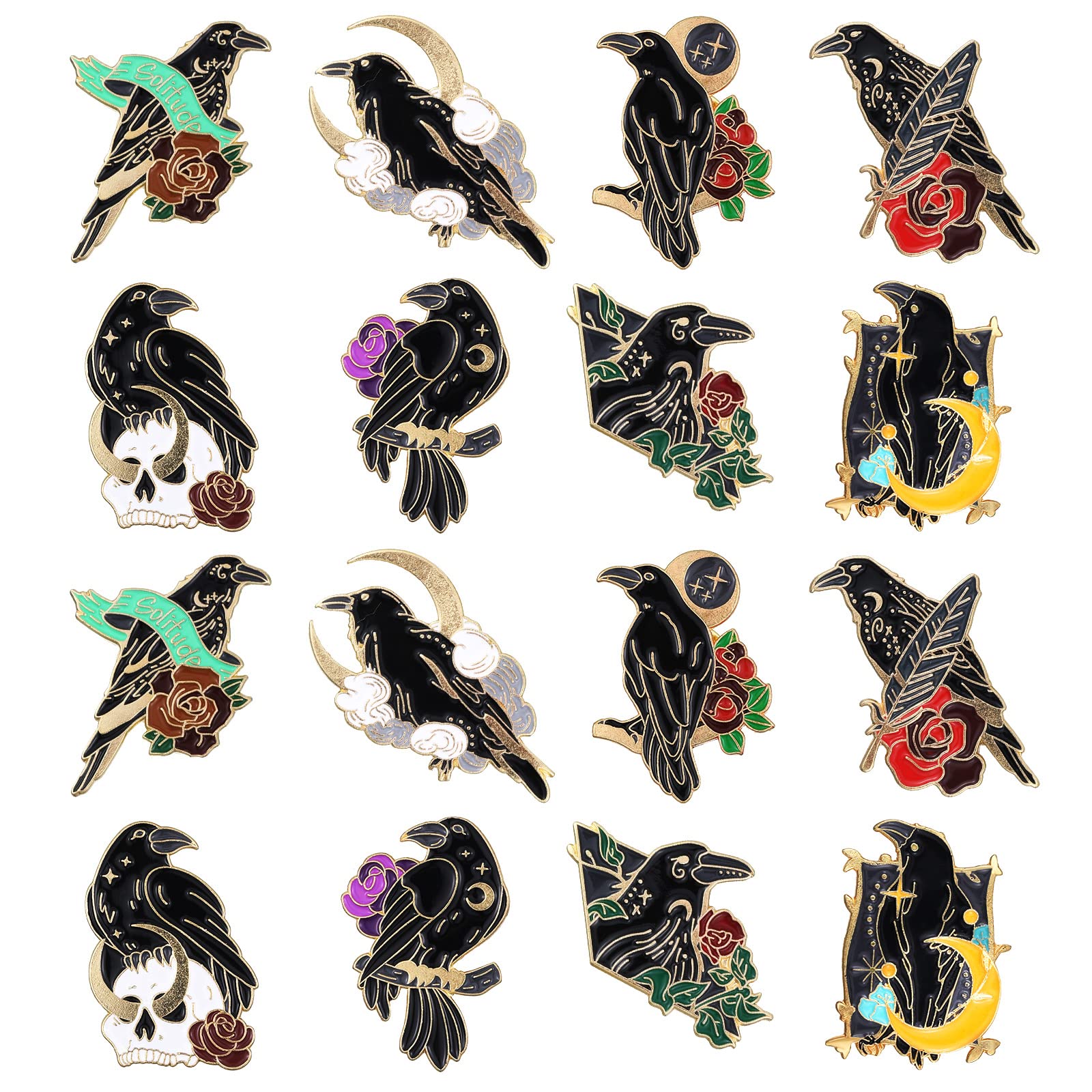 Outus16 Pieces Cute Enamel Pins Anime Pins Cartoon Crow Enamel Brooch Pin Crow Pins for Clothing Backpacks Jackets Jewelry DIY Accessory Kawaii Gift (Crow Style)