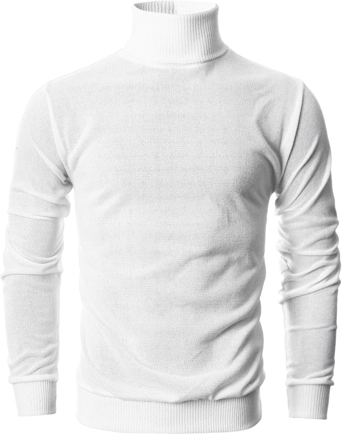 OHOO Mens Slim Fit Long Sleeve Turtleneck Mixed Ribbed Hem
