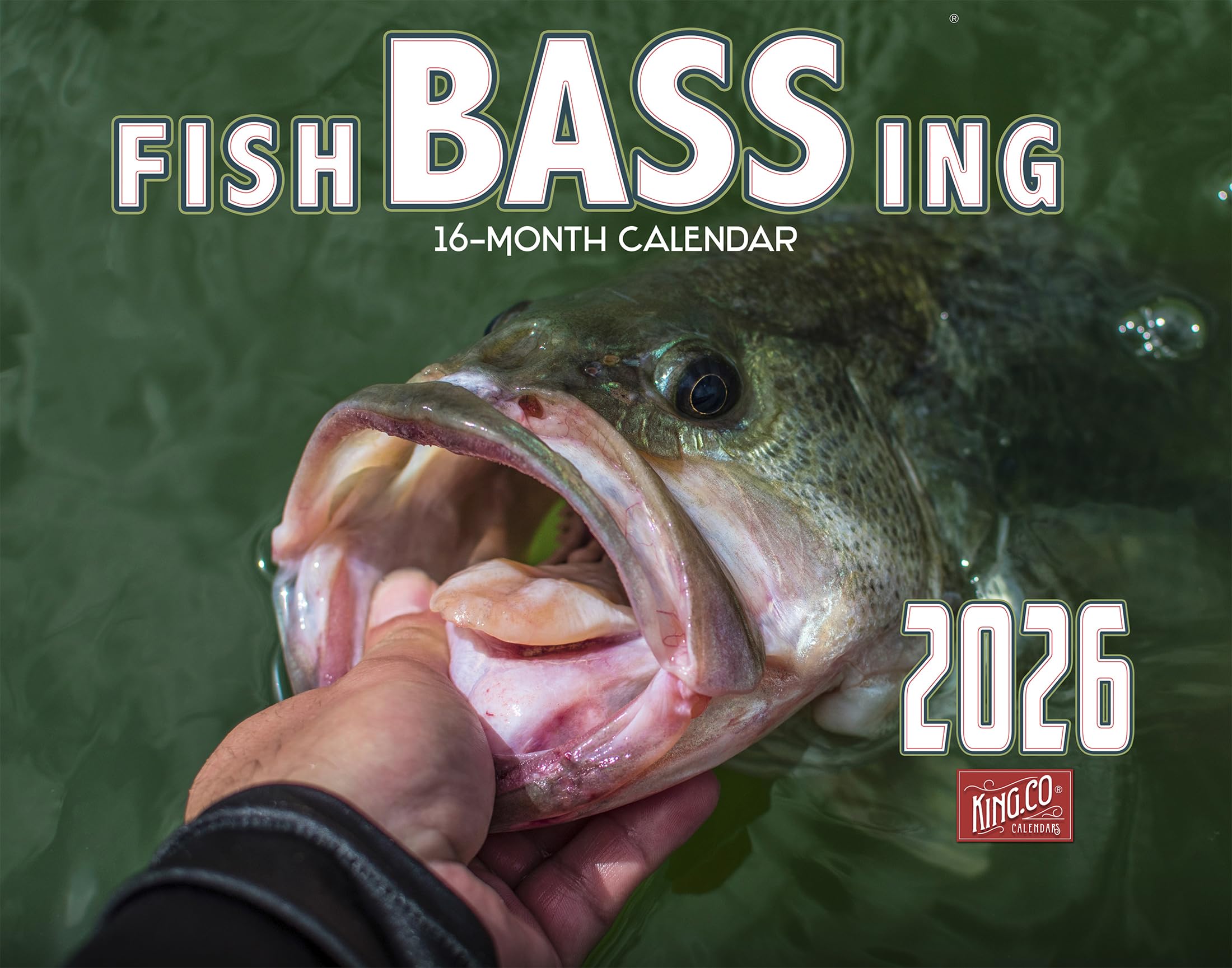 2026 Bass Fishing Wall Calendar 16-Month X-Large Size 14x22, Freshwater Trophy Largemouth and Smallmouth Bass - The KING Company-Monster Calendars