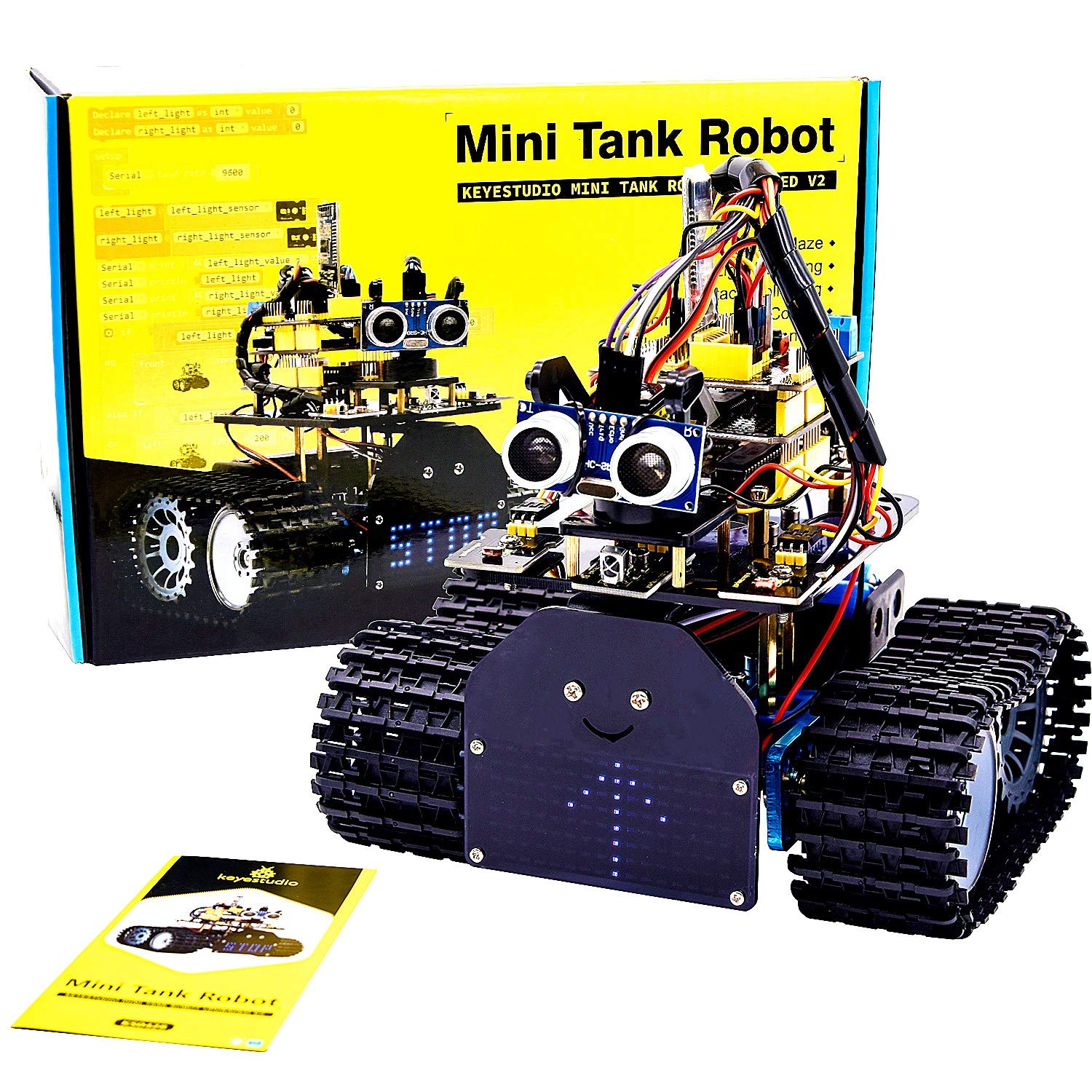 KEYESTUDIO Smart Mini Tank Robot Car Kit Upgraded V2.0 for Arduino and Mixly blocks coding/Support IOS/Android