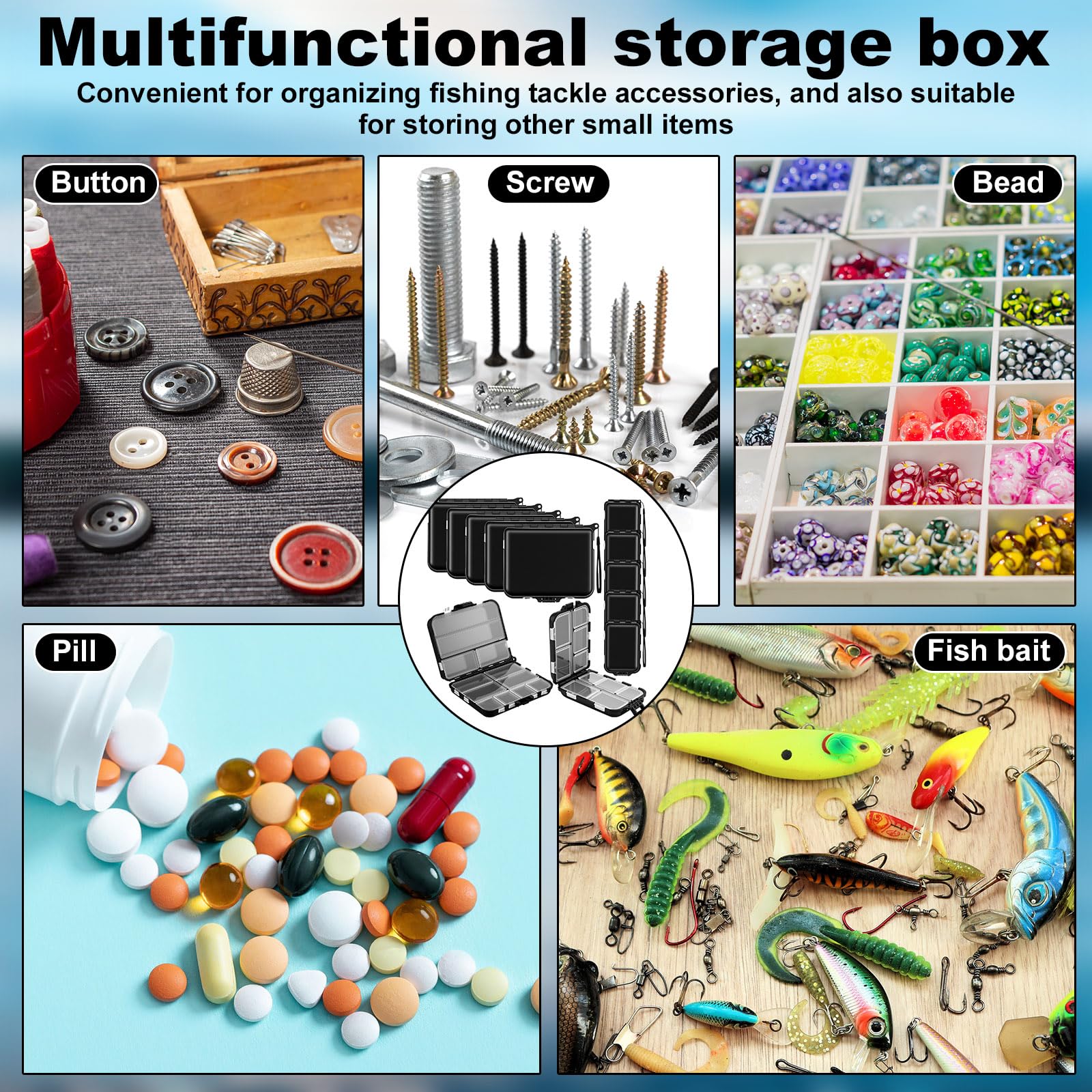 Paquete de 10 cajas pequeñas de aparejos organizadores para pesca, mini caja de aparejos de bolsillo portátil de doble cara para anzuelos, cebos, cebos giratorios, jigs, cajas de