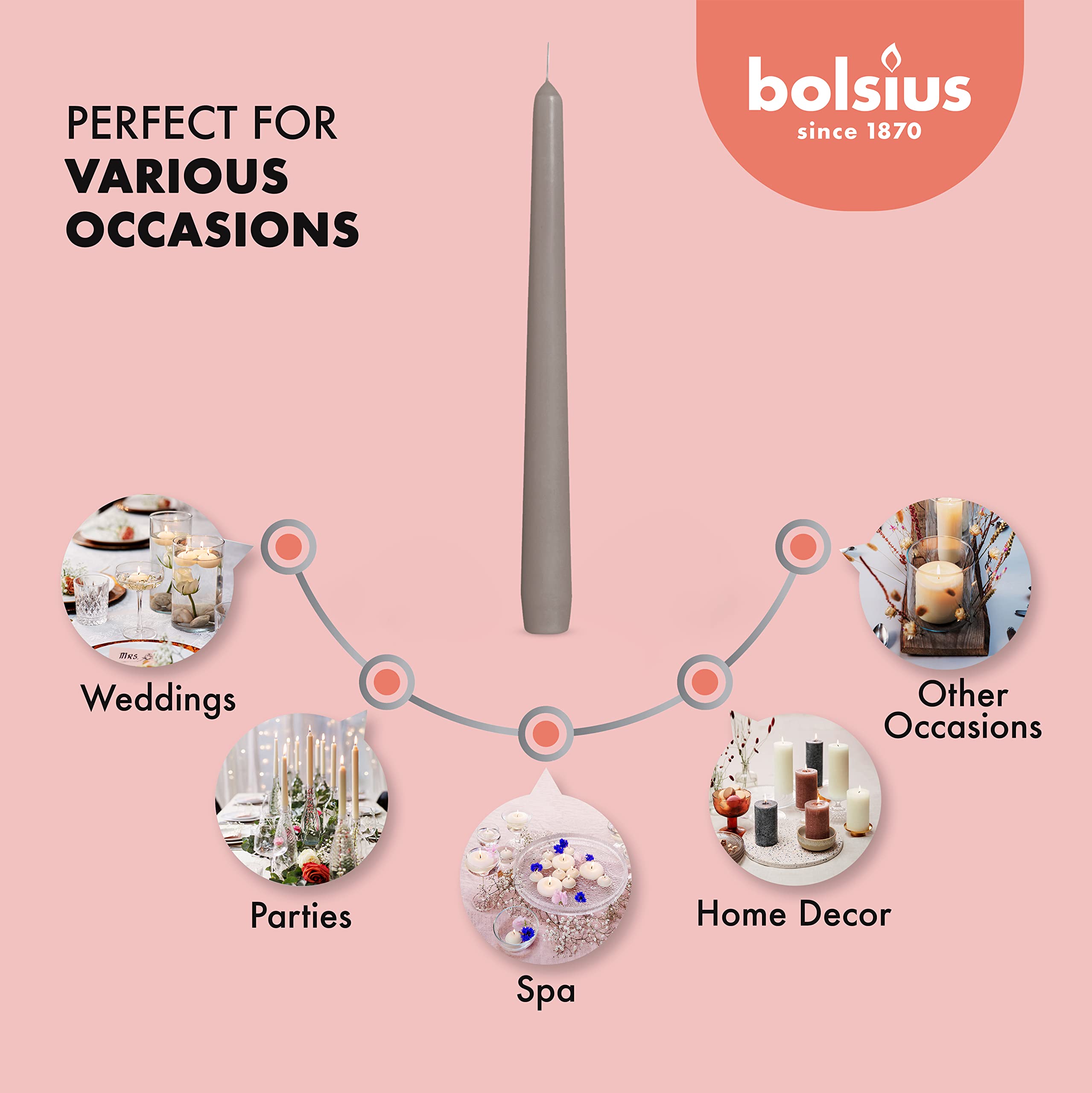 Bolsius - Juego de 12 velas sin perfume, sin goteo, sin humo, para decoración de bodas y el hogar, fiesta, restaurante, spa, iglesia, 10 pulgadas envueltas individualmente