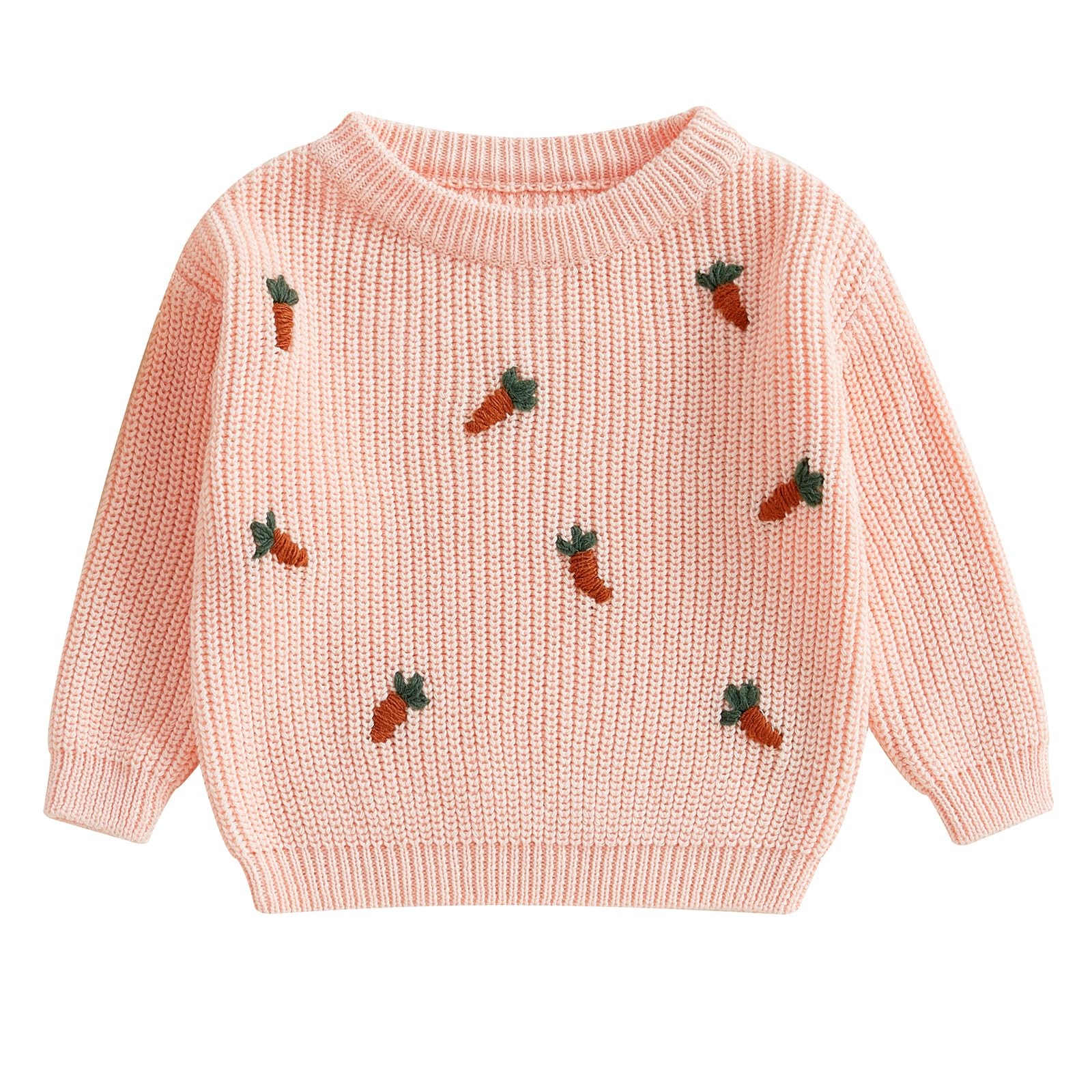 Kutterild Toddler Baby Boy Girl Easter Knit Sweater Carrot Print Long Sleeve Crew Neck Warm Ribbed Pullovers Cute Clothes