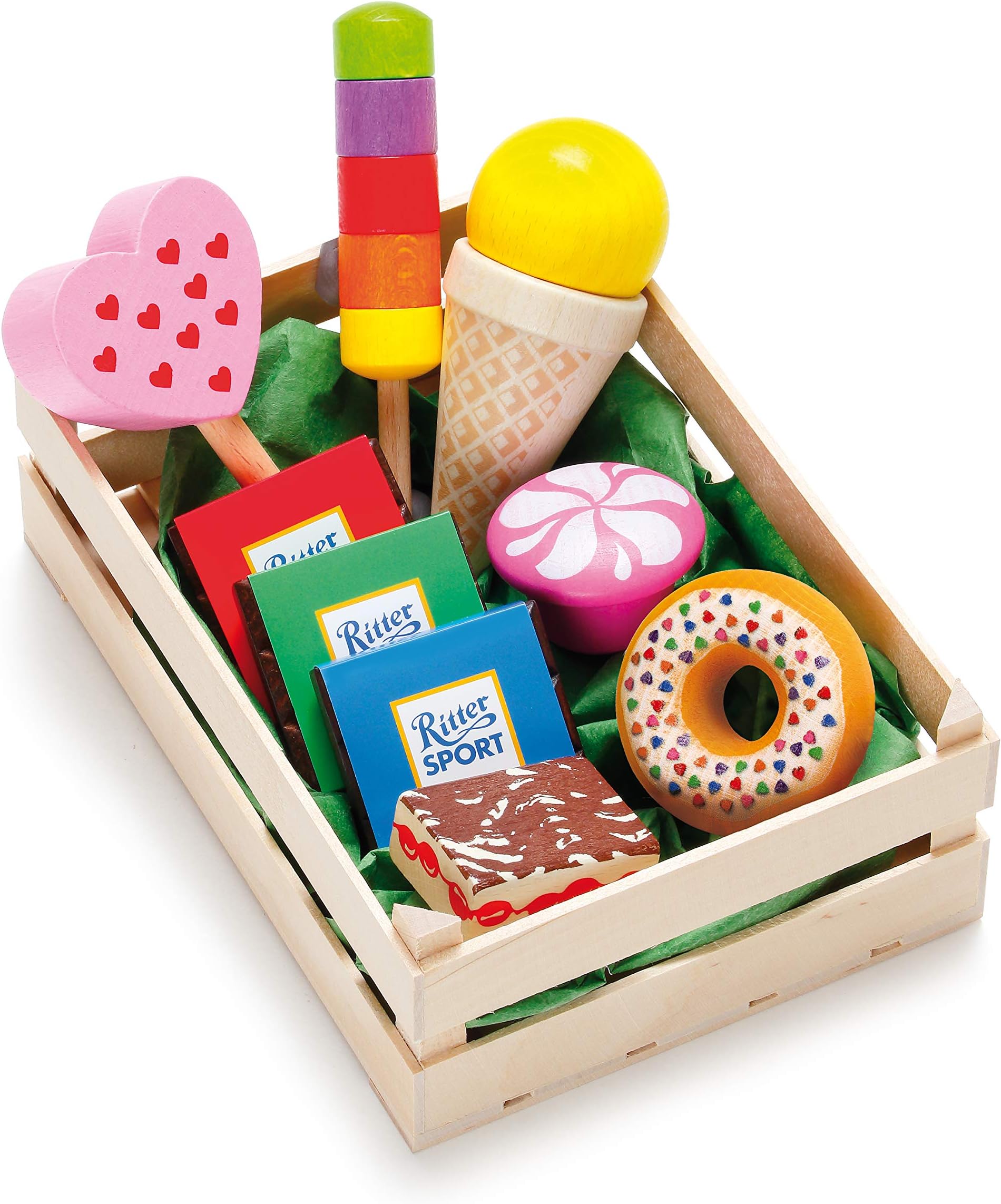 Erzi 28135 Assortment of Wooden Confectionery Shop Items for Children, Role Play