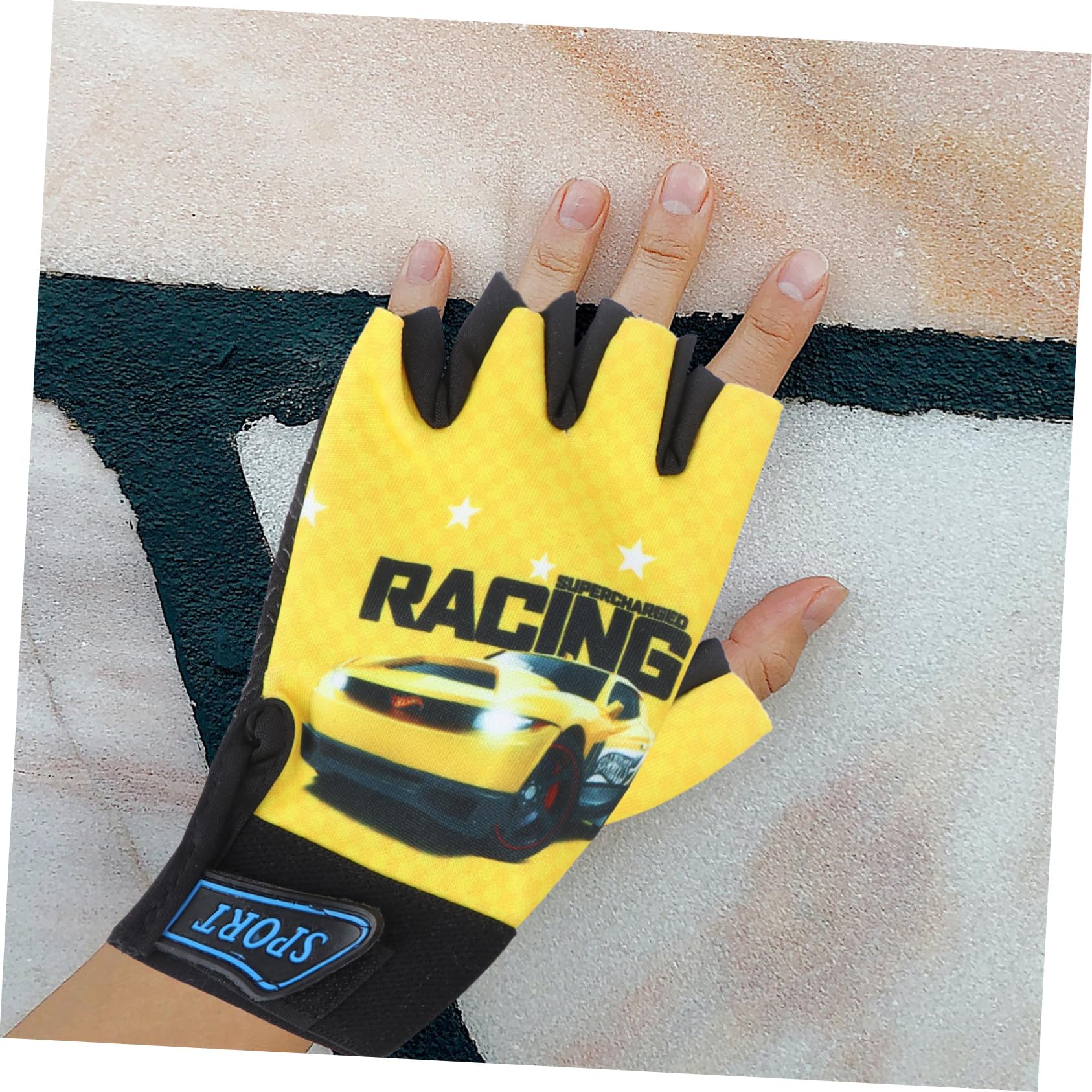 GALPADA Yellow Boy Girl's Half Finger Gloves Pattern Riding Running Gloves for Boys and Girls Premium Breathable Material for Outdoor Sports Activities