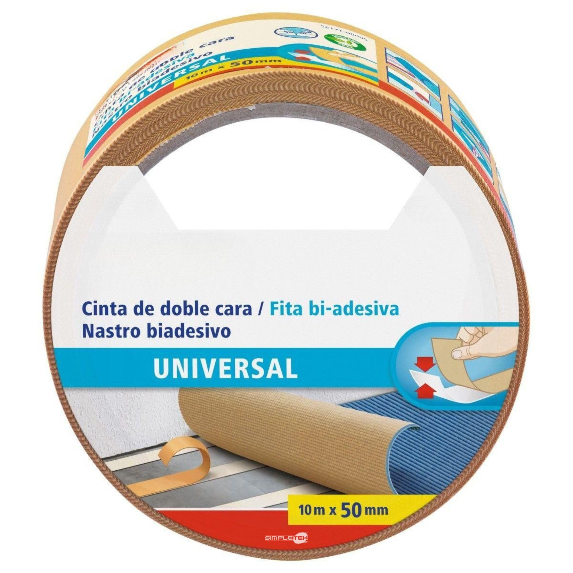 SIMPLETEK - Doppelseitiges Universal-Klebeband, 10 m x 50 mm, 6 Stück | für Büro, Haus, DIY | Teppich, Fotos, Dekorationen, kreative Projekte