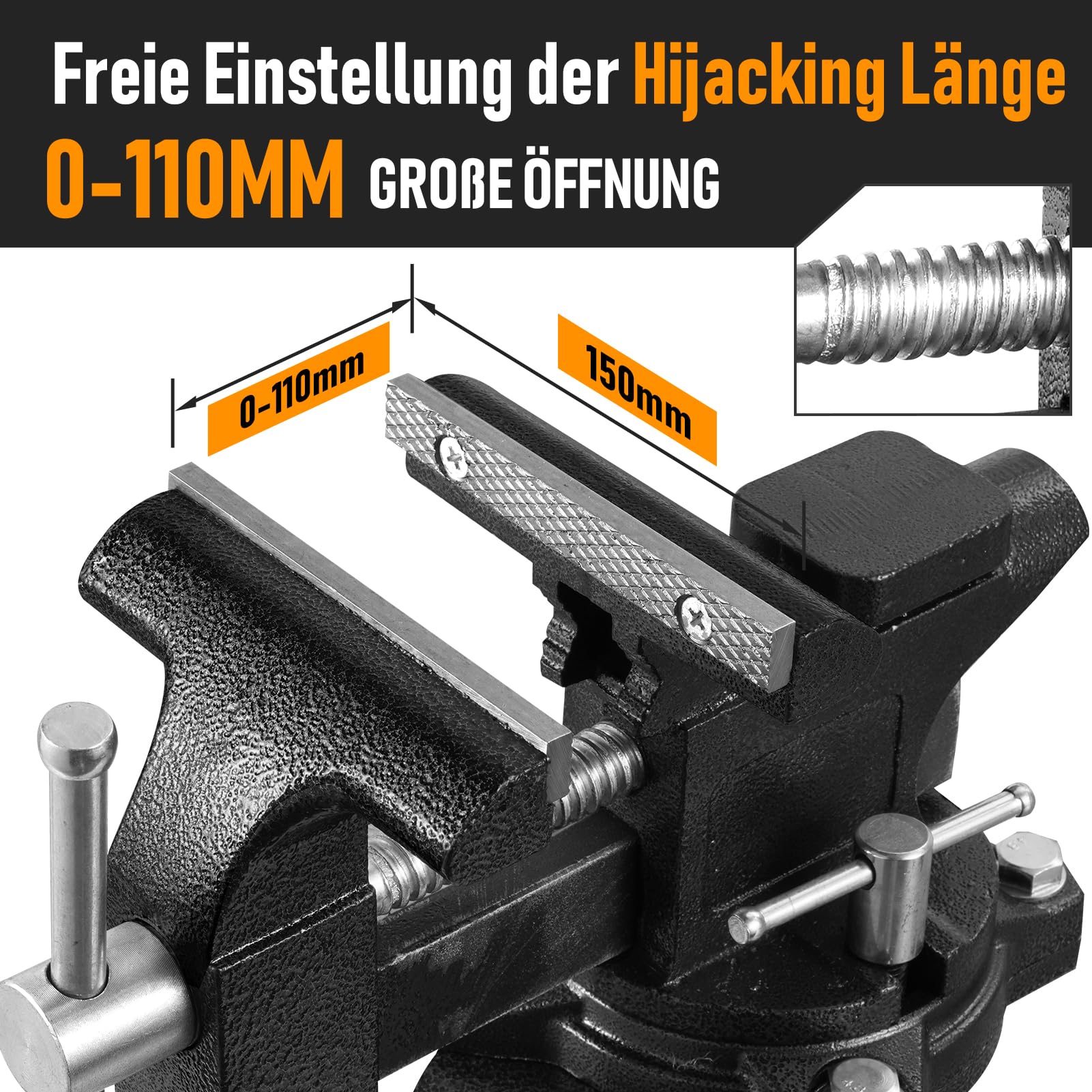 Schraubstock, 110 mm Tischschraubstock Drehbar 270°, 2 in 1 Mehrzweck Hochleistungs Schraubstock Klemmbar mit Multifunktionalen Weichen Backen für leichte Beanspruchung für Werkbank