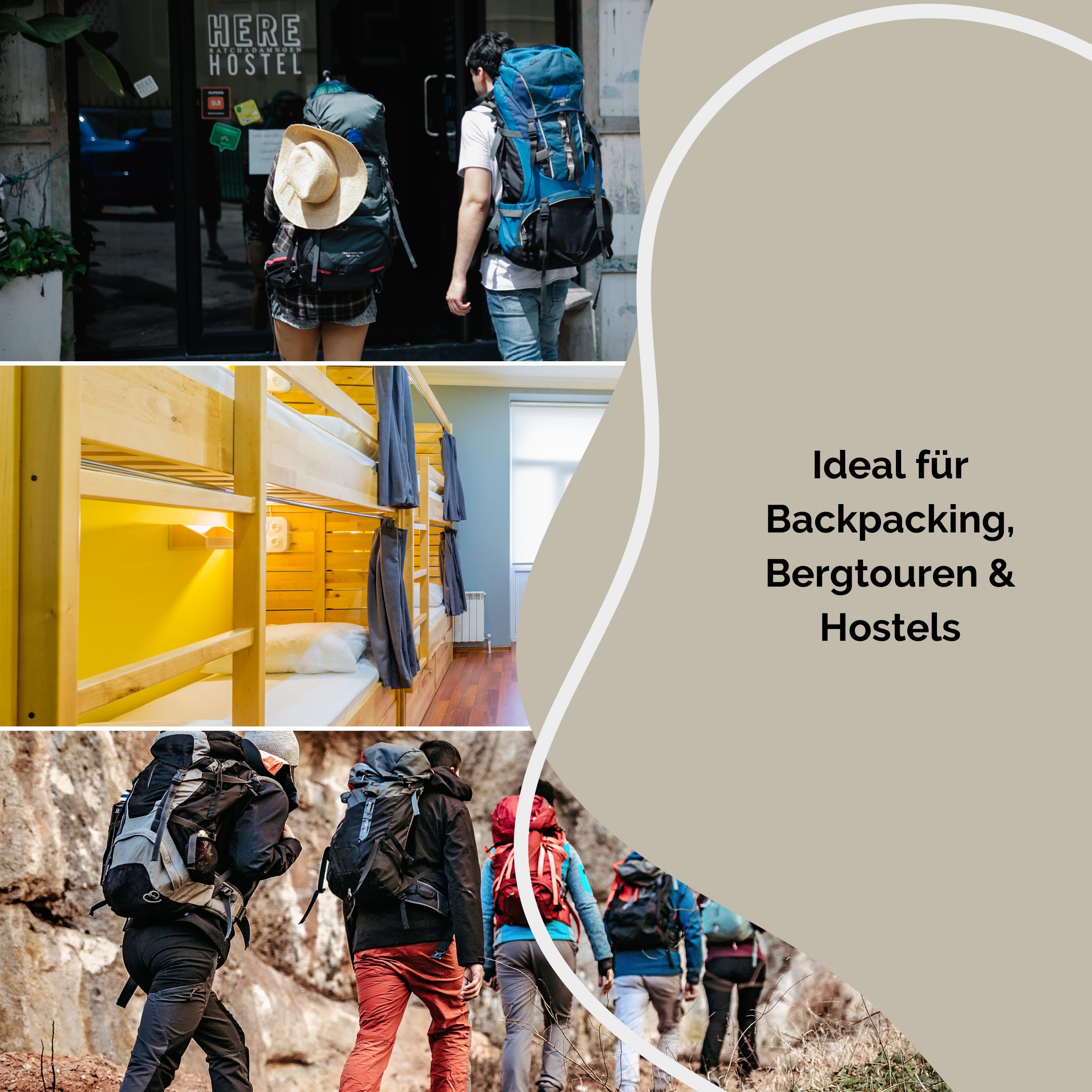 Backpacker's Journey Hüttenschlafsack Ultraleicht (nur 225g) aus 100% Baumwolle. Hygieneschlafsack ohne Reissverschluss (Keine Wärmeleistung)