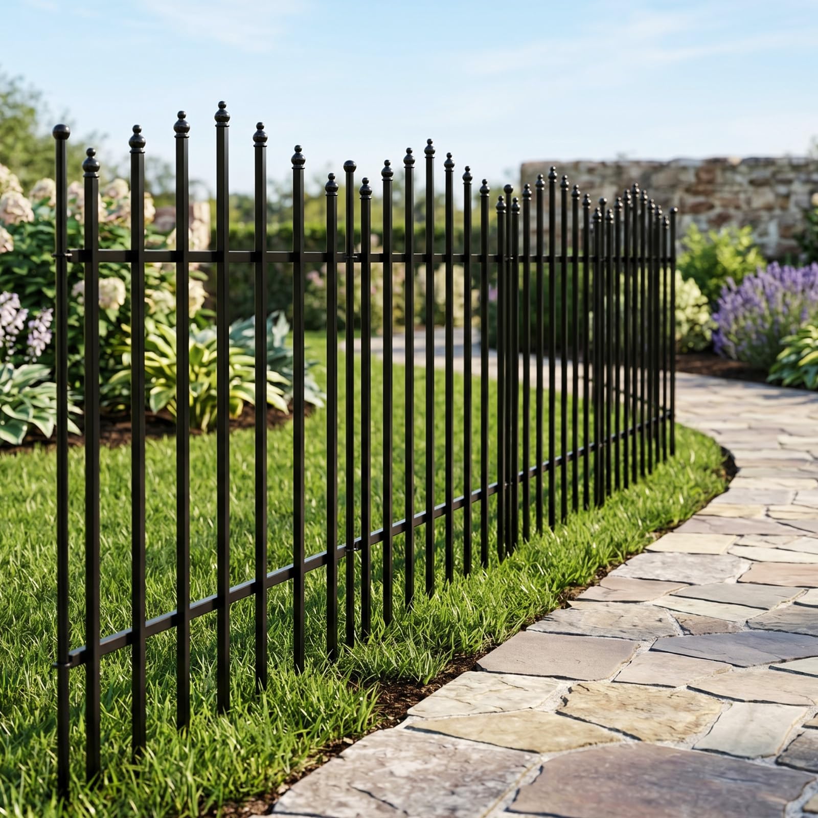 The Fellie Metal Decorative Garden Fences 66 cm(H) x 60 cm(W) | 5 Panels Rustproof Metal Fencing Total Length 3M, No Dig Garden Border Fences for Outdoor, Patio Lawn, Flower Bed, Trees, Yard, Black