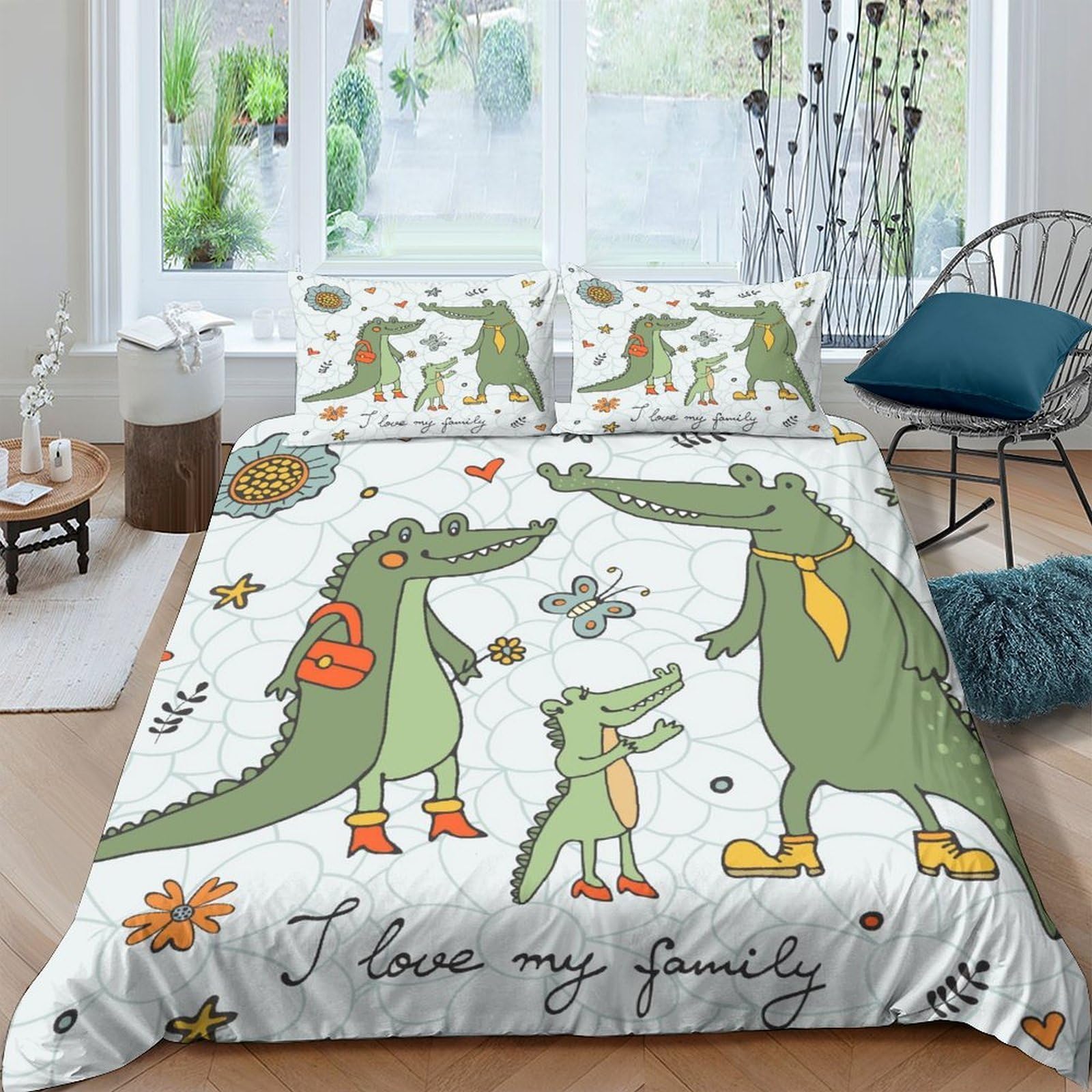 Ctjqhvkz Style-9 3D Printed Cartoon Crocodile Fitted Sheet Microfiber Bedroom Decor Animal Family Bed Cover Mattress Protection Single（135X200cm）