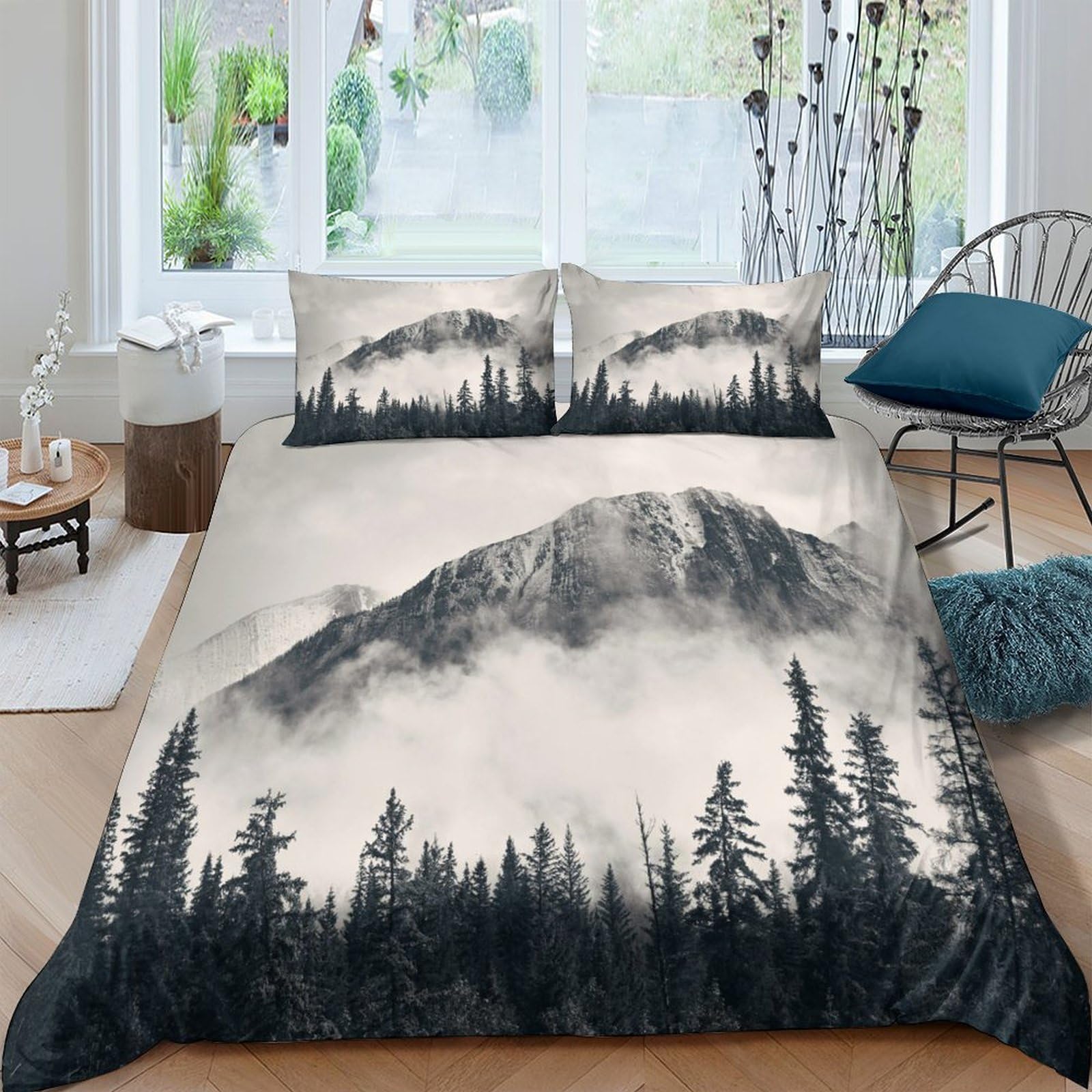 Ctjqhvkz Style-3 3D Printed Misty Mountain Fitted Sheet Microfiber Forest Landscape Bed Cover For Bedroom Guest Room Decor Easy Care Single（135X200cm）