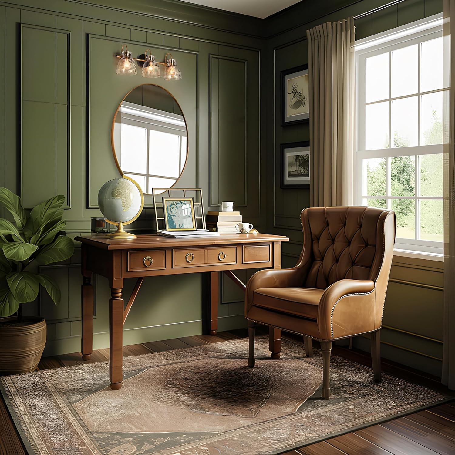 KSANA Black Gold Bathroom Light Fixtures, 3 Light Modern Vanity Lights with Textured Glass Mid-Century Bathroom Vanity Lighting for Bedroom, Kitchen, Powder Room, Black & Electroplated Brass Finish