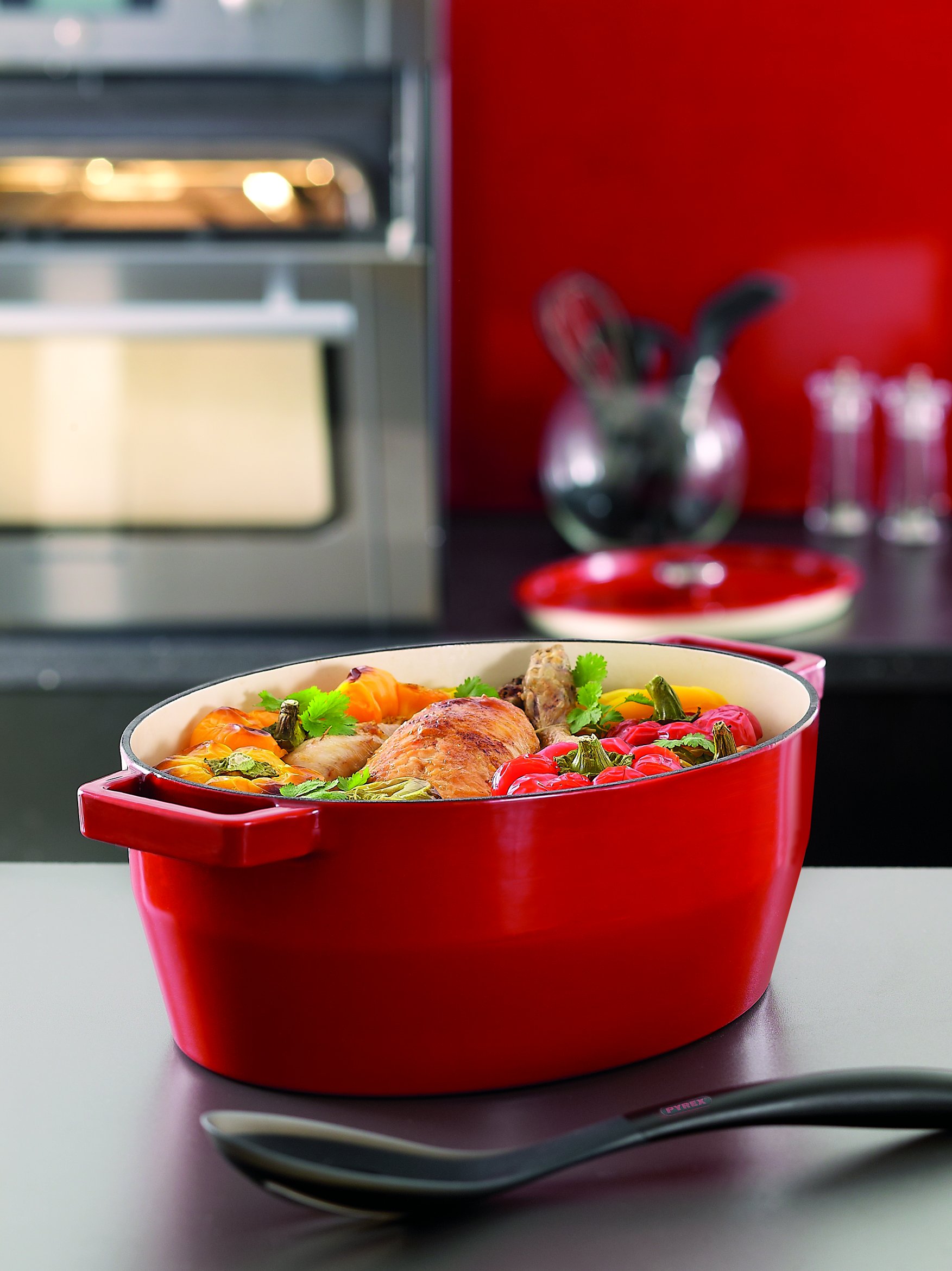 Pyrex 4936879 - Cocotte ovale 3,8 L, cottura lenta, colore: Rosso
