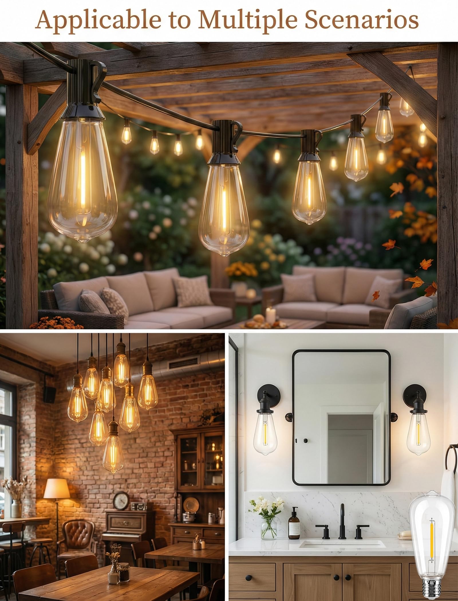 25Pack ST40 LED Replacement Light Bulbs Vintage Edison Waterproof Shatterproof Dimmable E17 LED Bulbs for Indoor Outdoor Patio — view 6