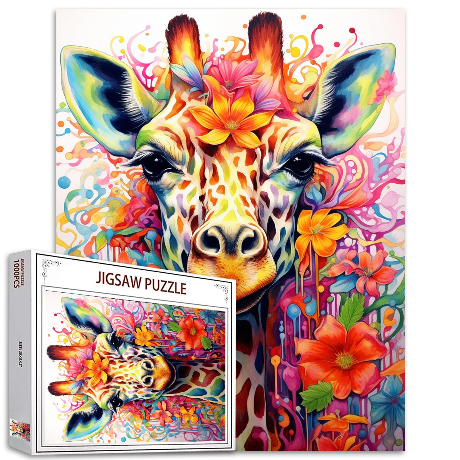 Giraffe Animal Jigsaw Puzzles for Adults 1000 Pieces Graffiti Jigsaw Puzzle Art 27 x 20 Inches Colorful DIY Puzzles for Home Decoration Family Puzzle Perfect for Game Nights