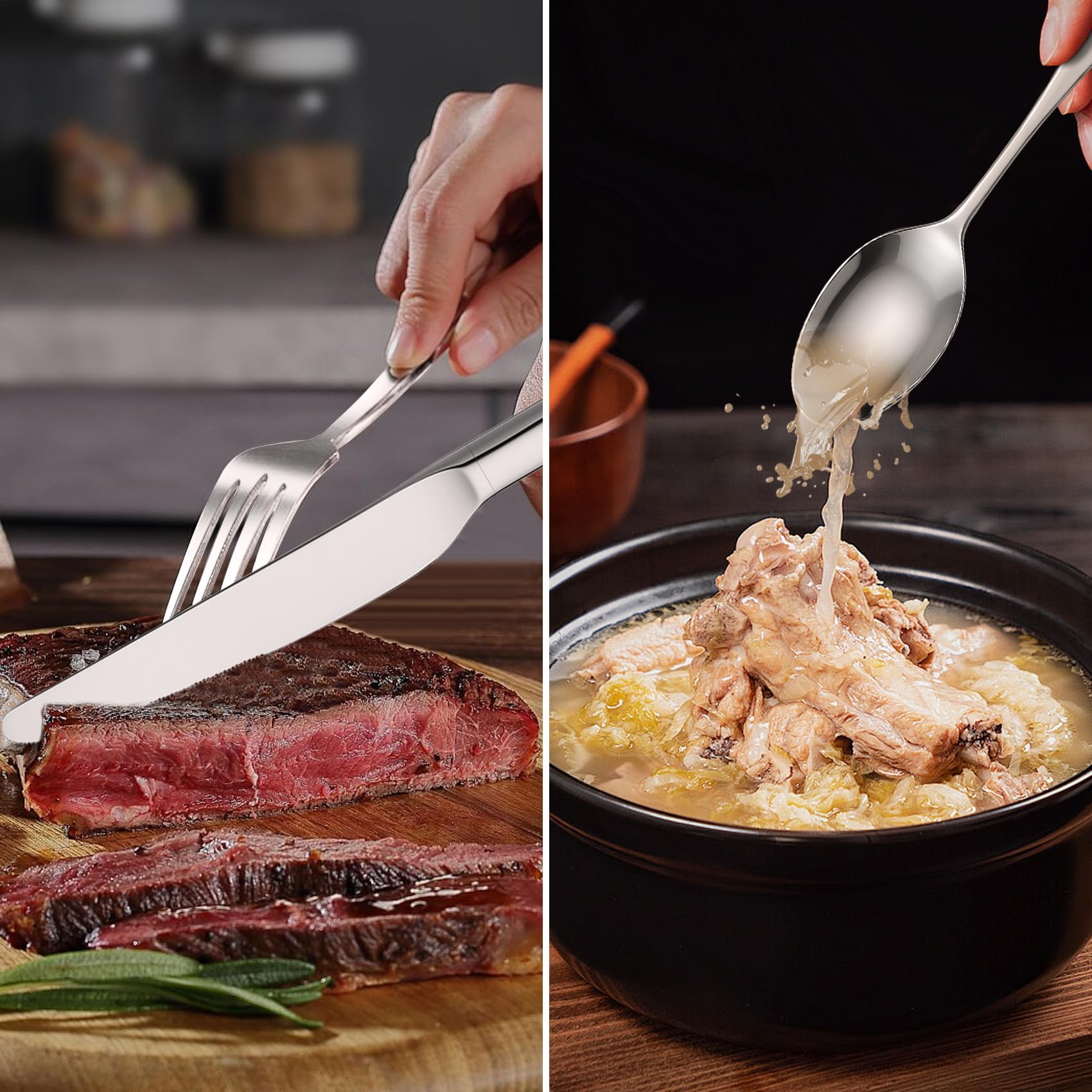 500-teiliges Besteck Set für 100 Personen,Edelstahl Besteck mit Steakmesser,Rostfreies Spülmaschinenfestes Essbesteck Set,Tafelbesteck Hochglanzpoliert,für Zuhause Grillen Party Camping
