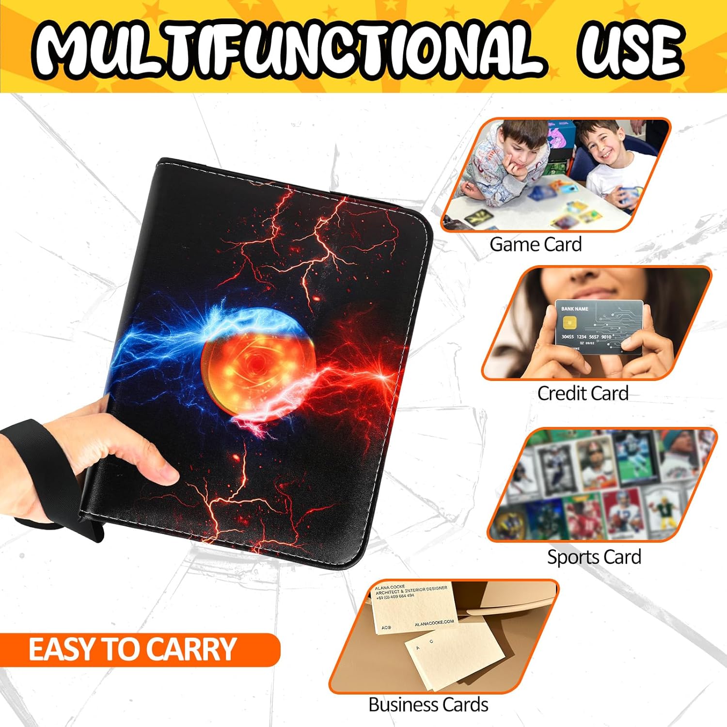 400 Pocket Trading Card Binder with 50 Removable Sleeves, Portable Zippered Card Holder, Collection Album Book Case Storage for MTG, TCG, Sports, Game Cards (Yellow Ball)