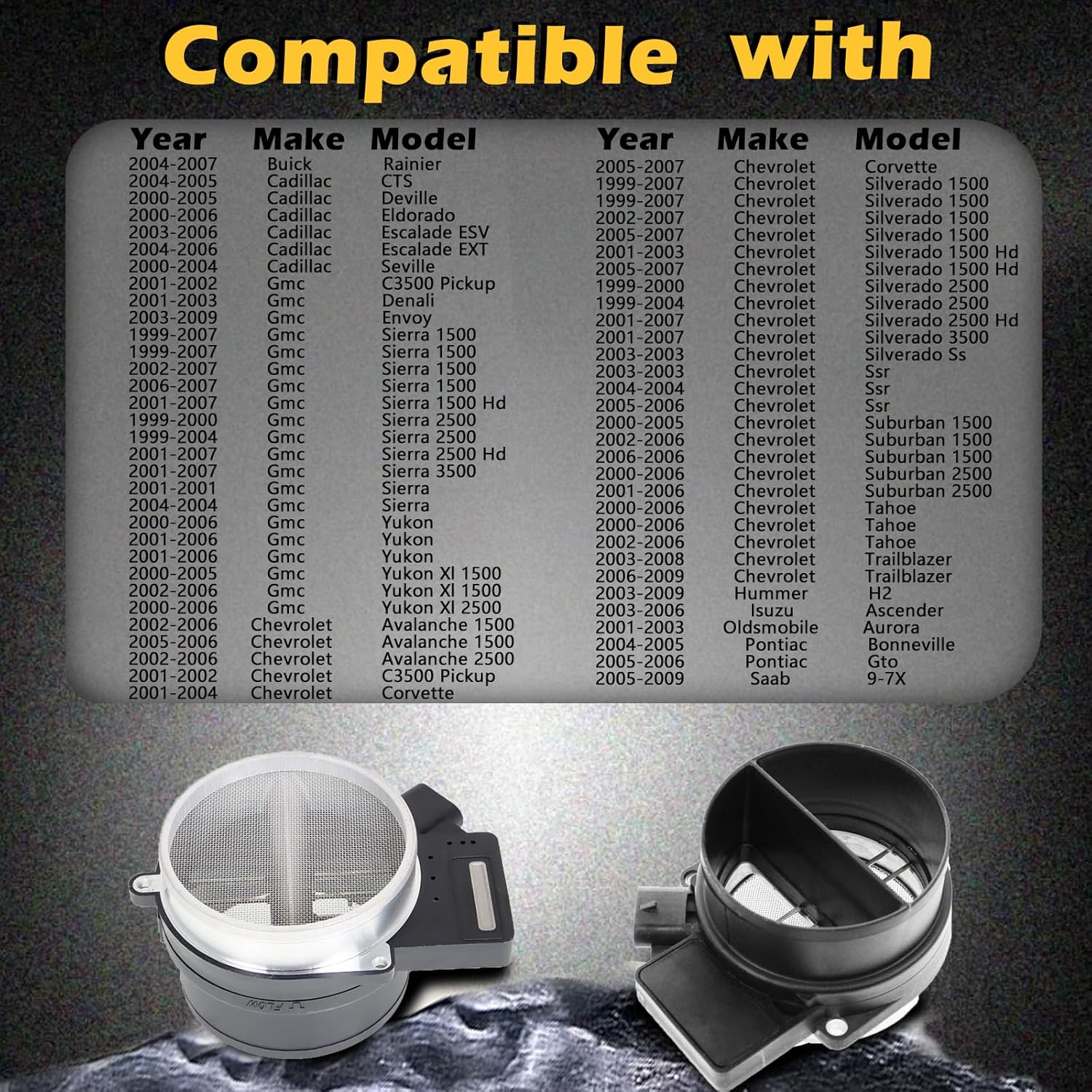 Mass Air Flow Sensors Meter MAF Compatible with Rainier CTS Deville Escalade Seville Avalanche Silverado Suburban Sierra Yukon XL 1500 Tahoe Trailblazer C4500 Pickup Envoy Xuv H2 Ascender GTO 97X