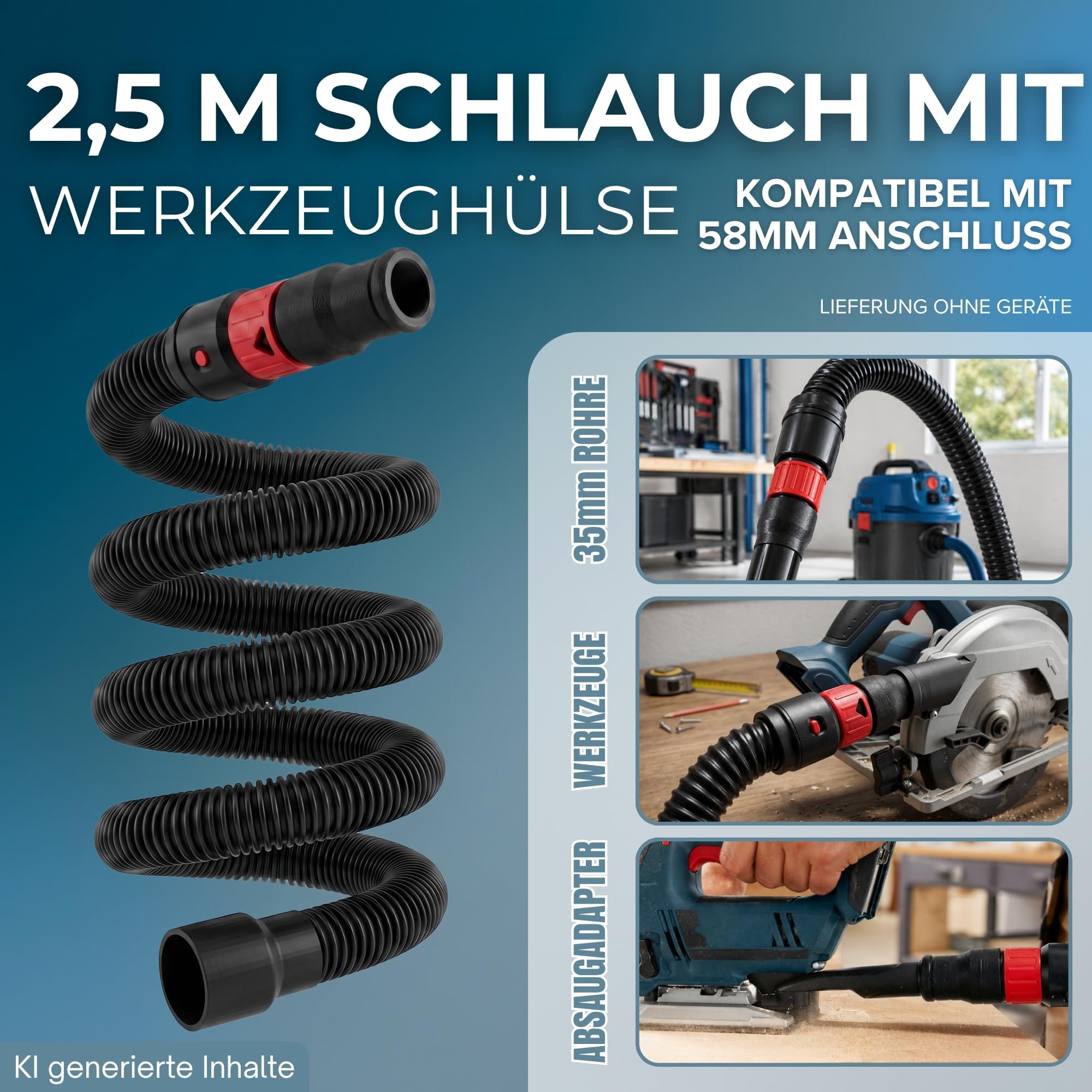 2,5m Staubsaugerschlauch passend für Bosch Professional GAS 12 25 L SFC 35 50 M 55 Sauger – Ersatzschlauch Staubsauger Schlauch inkl. Werkzeugmuffe & Click-Anschluss