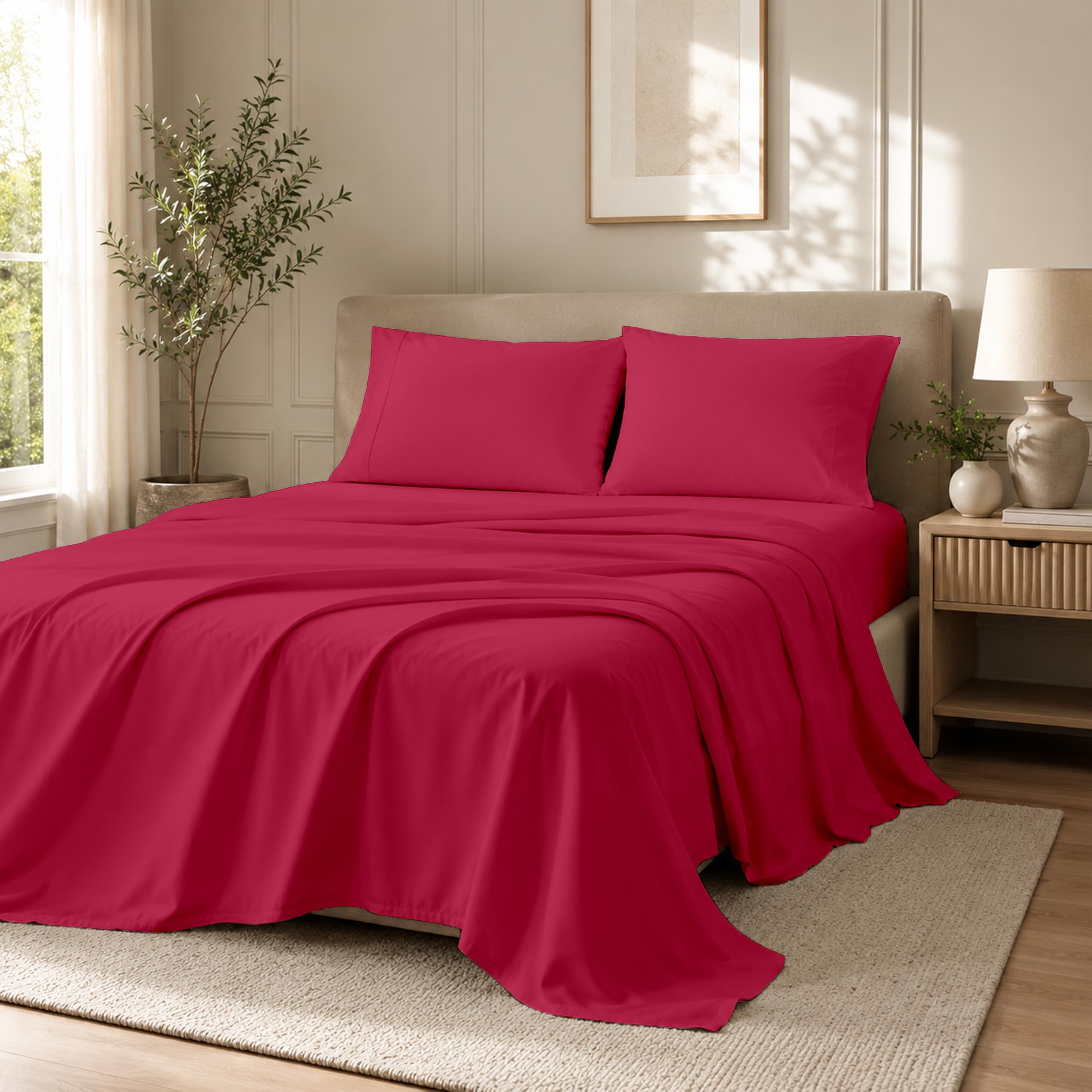 Egypto Microfibre Luxury Bedding Flat Sheets Double – Breathable & Hypoallergic Flat Sheets – Shrinkage & Fade Resistant Flat Bed Sheet Red — image 1