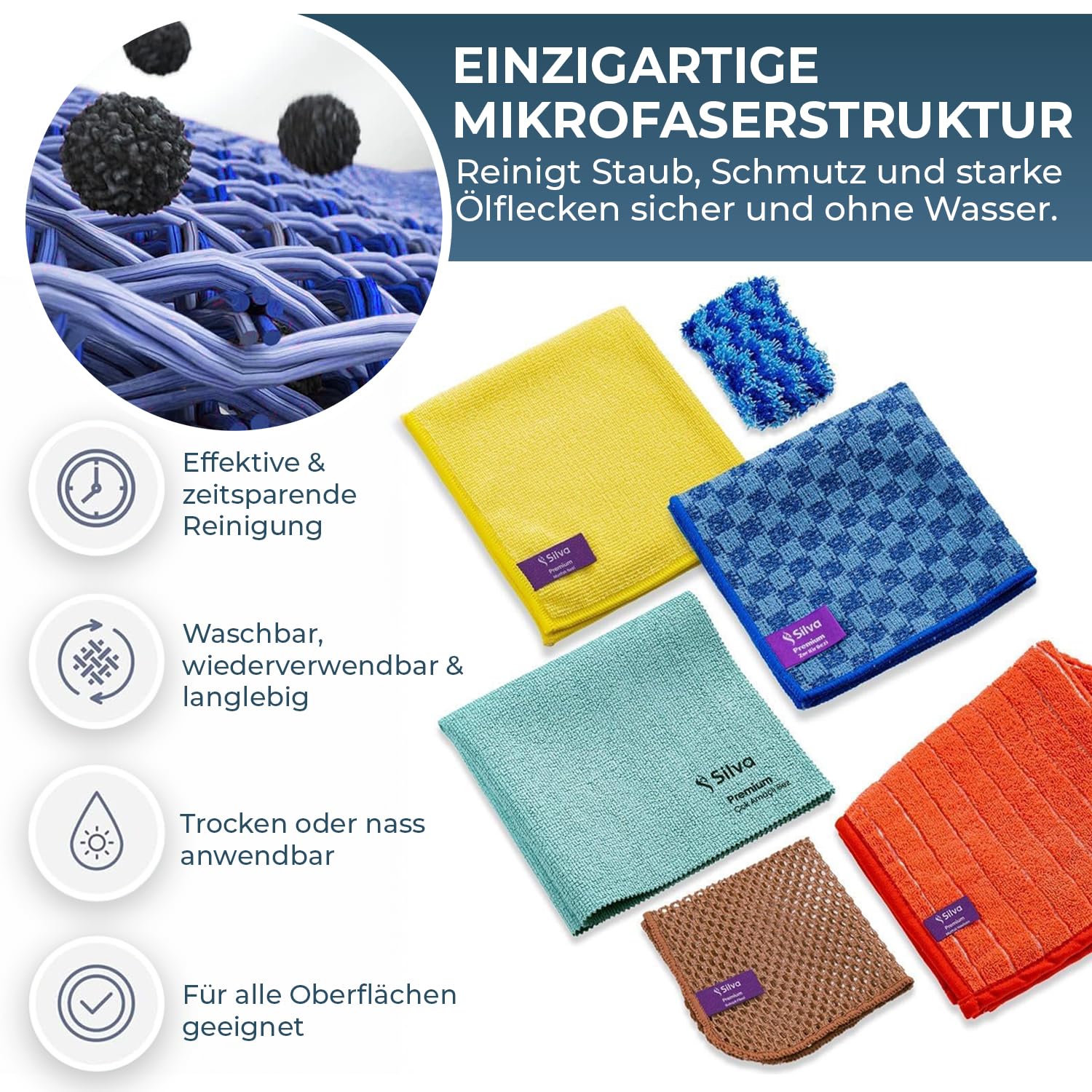 Silva - Mikrofasertücher - Küchen-Spültuch - Fenstertuch - Langlebiges Allzweck-Reinigungstuch - Hohe Absorption und Mikrofasertechnologie (6 Pack)