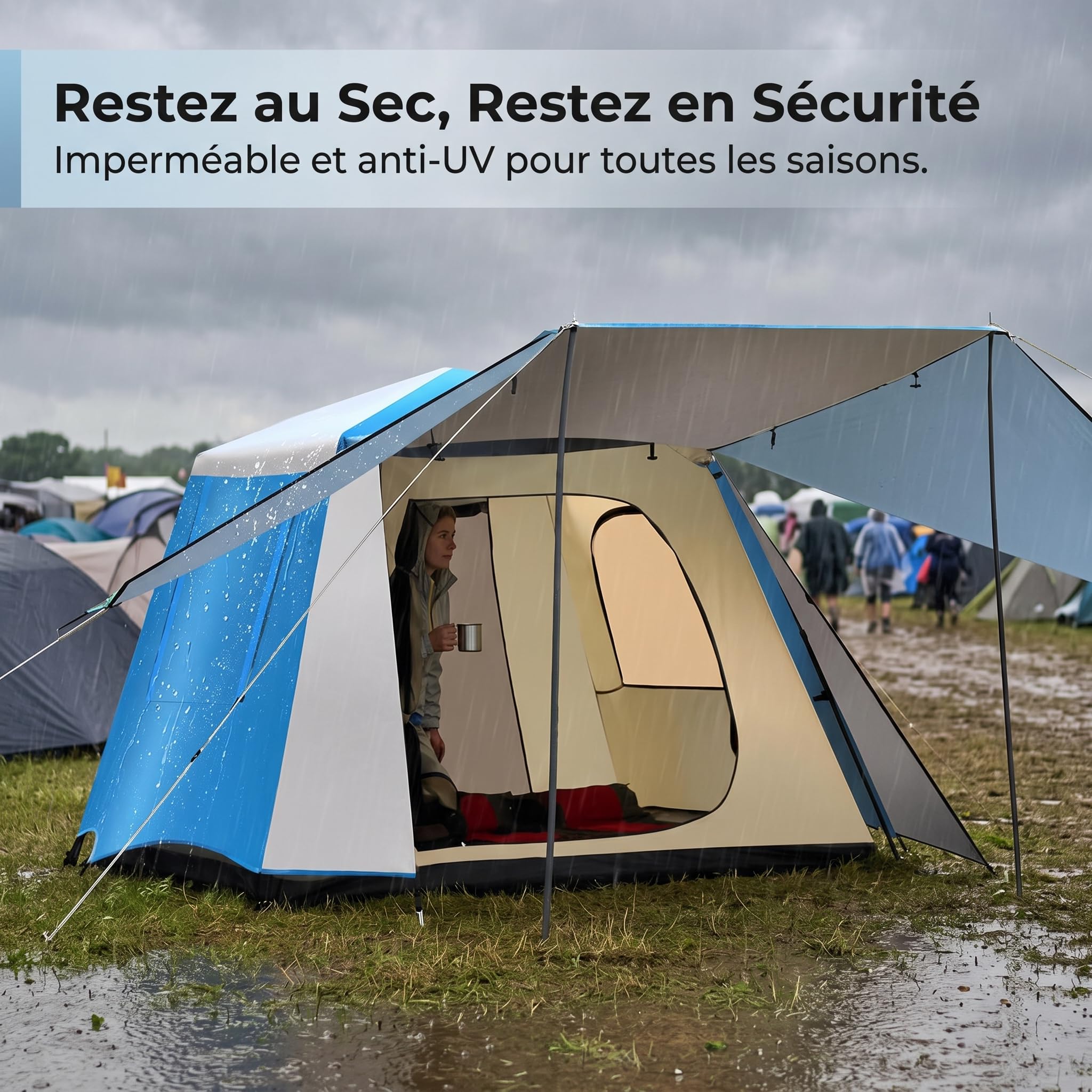Wurfzelt 4 Personen Zelt für Camping und Outdoor – Wasserdichtes 4 Personen Zelt mit automatischem