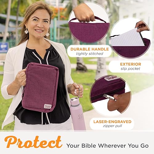 Miniatura 176 de Funda de lona para hombres y mujeres con cremallera para Biblia o libro con asa. Azul marino/Be Still