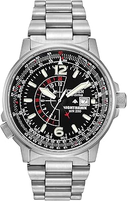 Citizen Mens Eco-Drive Promaster Air Nighthawk Pilot Stainless Steel Watch, Luminous, Black Dial, 42mm Model BJ7000-52E