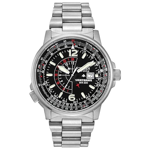 Relógio masculino Citizen Eco-Drive Promaster Air Nighthawk Pilot BJ7000-52E, aço inoxidável, 42 mm