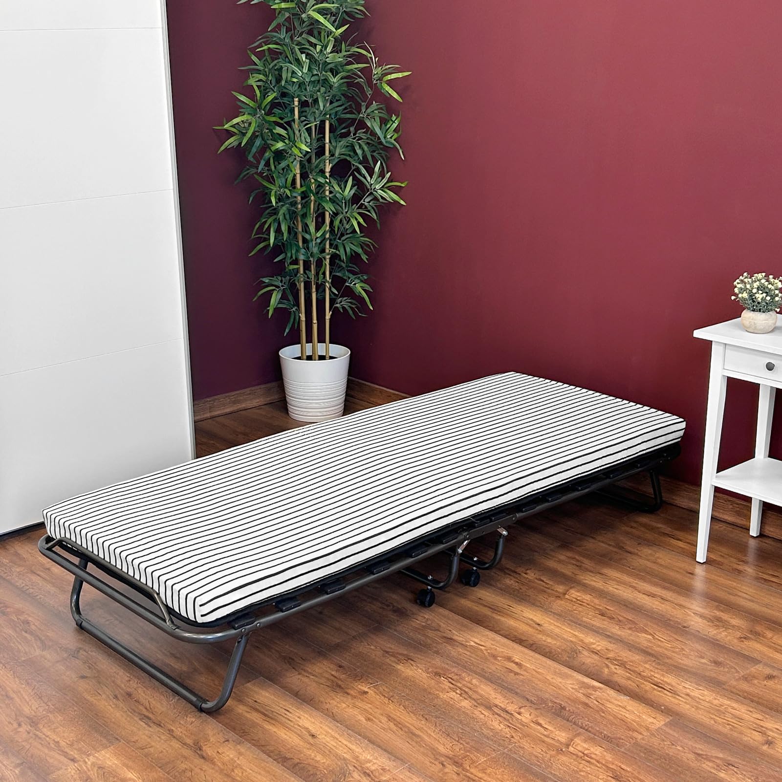 amuéblate Online - Cama Plegable 80 x 190 cm con colchón, Plegatín con Colchón de Invitados, Estructura de Metal con 4 Ruedas, Práctica y Funcional