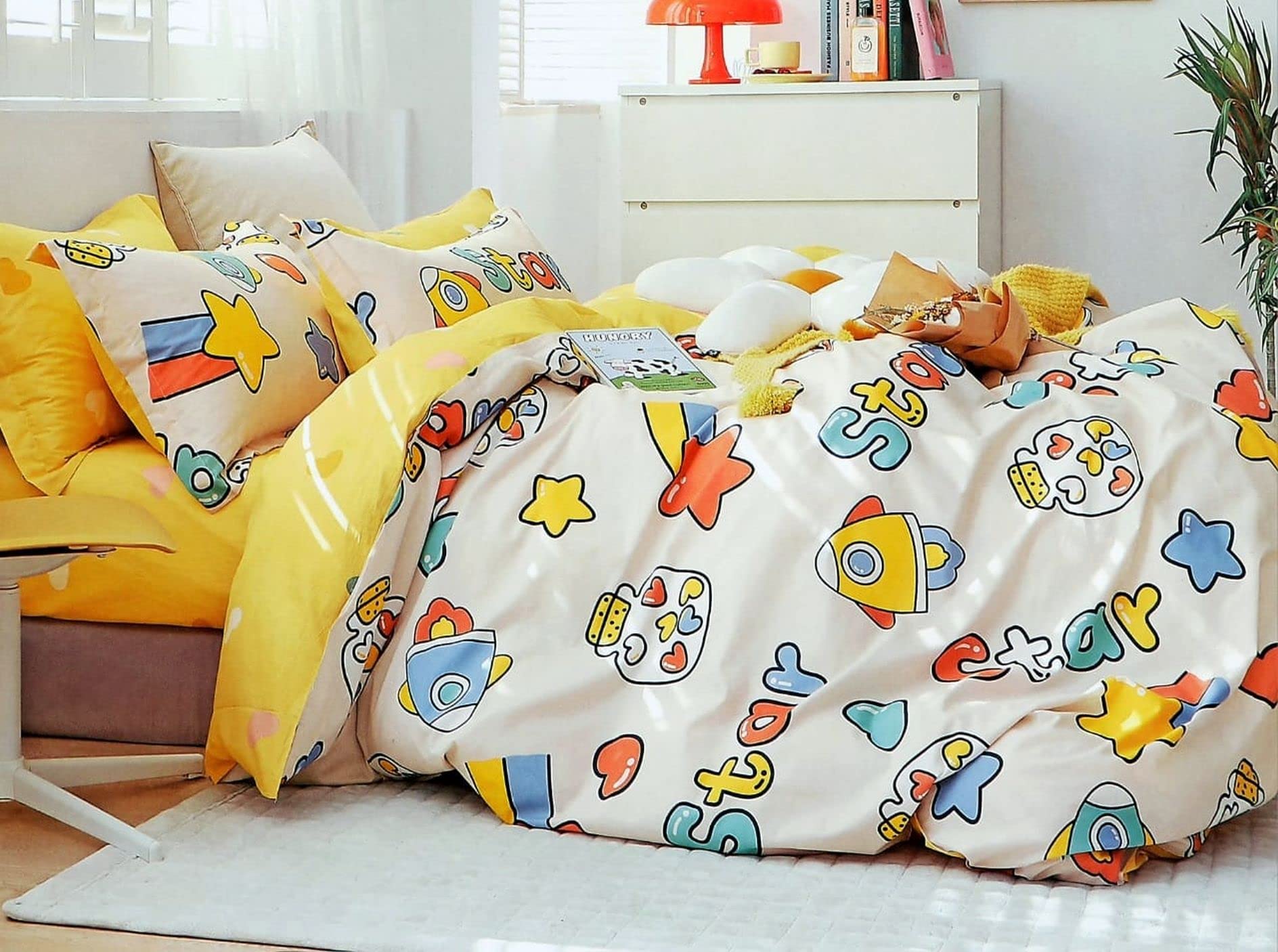 Cairo 180 TC Cotton BedSheet Doble Bed Kids Cartoon Print Sheet with 2 Pillow Covers (White Star) (B0BFBM9FV6) Amazon Price History, Amazon Price Tracker