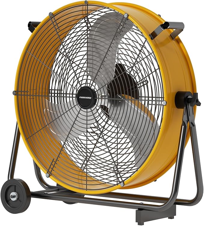 24 Inch Industrial Floor Drum Fan Pro Series - High Velocity Metal Drum Fan with Handle Caster for Commercial, Warehouse, Covered Patio, Shop, Garage, Barn, 3 Speed 8800 CFM UL Safety Listed