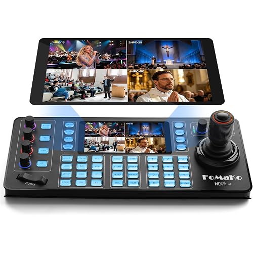 NDI PTZ Camera Controller, Quad-Screen 4K Multi-Channel Preview, 5.5" Capacitive Touchscreen, 4D Hall Joystick, PoE, VISCA/Pelco/NDI HX, for Church, Worship, Studio, Education, Events, KC608N