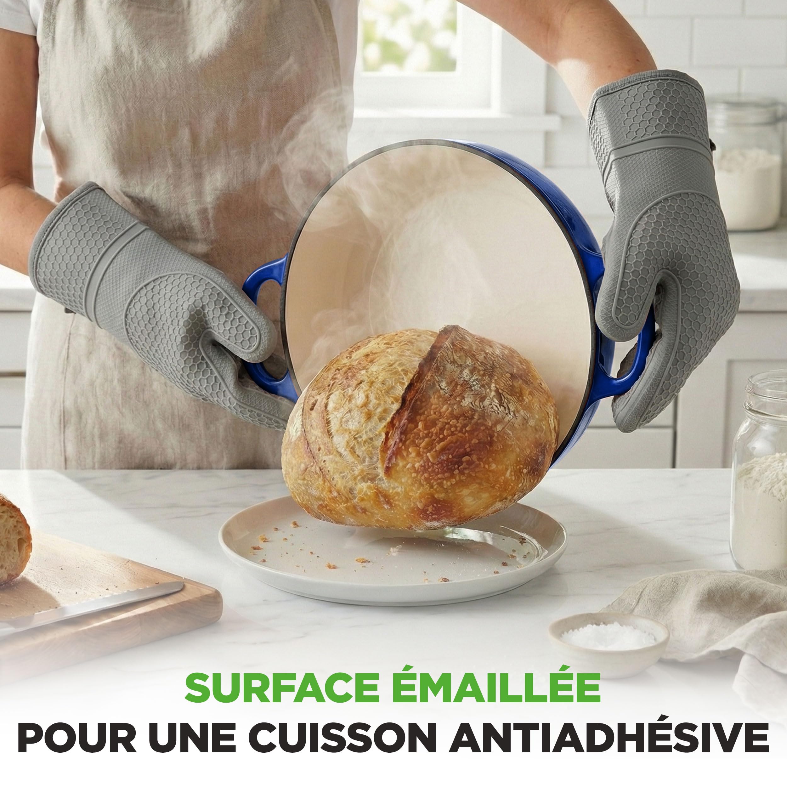 NutriChef Four à Pain en Fonte Émaillée avec Couvercle Dôme – Cocotte Dutch Oven 26 cm pour Pain au Levain, Pain Artisanal, Ragoût, Cuisson Vapeur, Four 260 °C, Compatible Induction, Gants Silicone