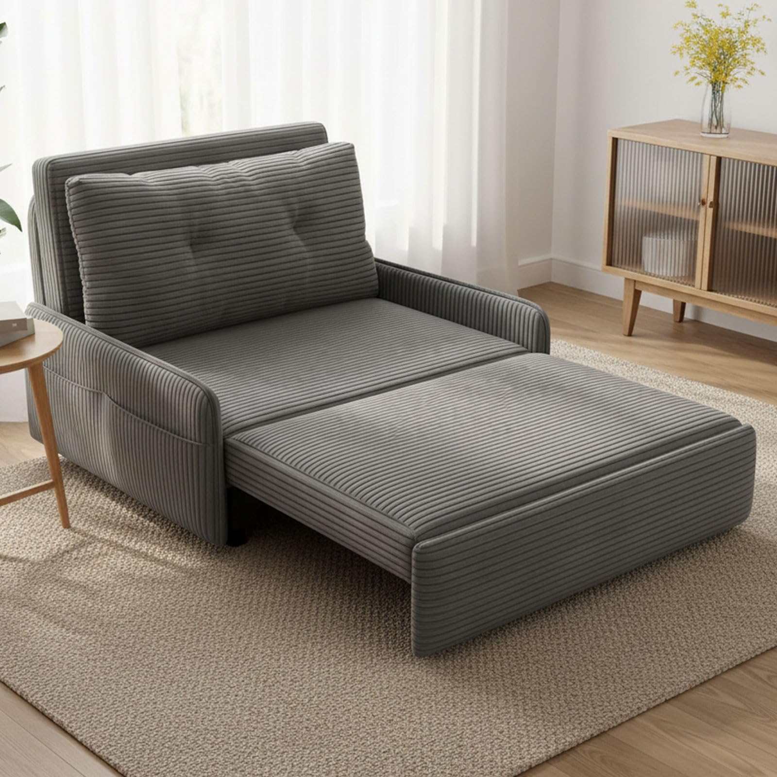 Generisch 3-in-1 Schlafsofa mit Bettfunktion und stauraum für kleinen Raum | Ausziehbares Einzel-Schlafcouch mit Kissen und Seitentasche Couch mit schlaffunktio für Gästezimmer und kleine Wohnung